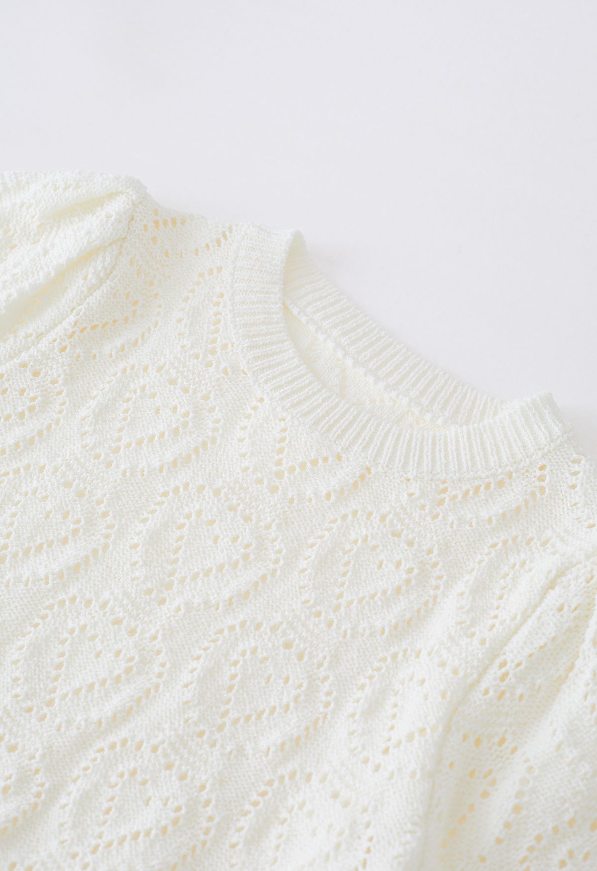 Heart-Shape Pointelle Knit Top in Cream