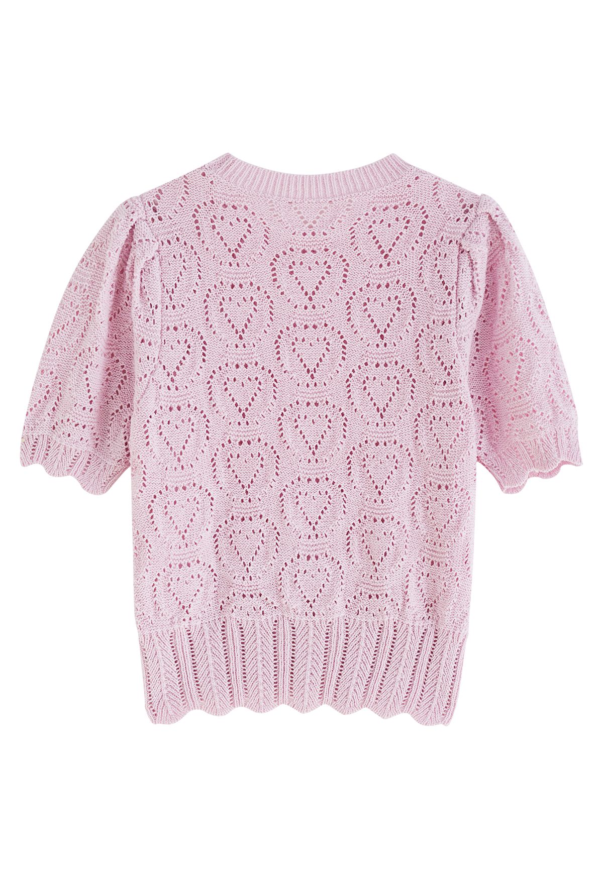 Heart-Shape Pointelle Knit Top in Pink - Retro, Indie and Unique