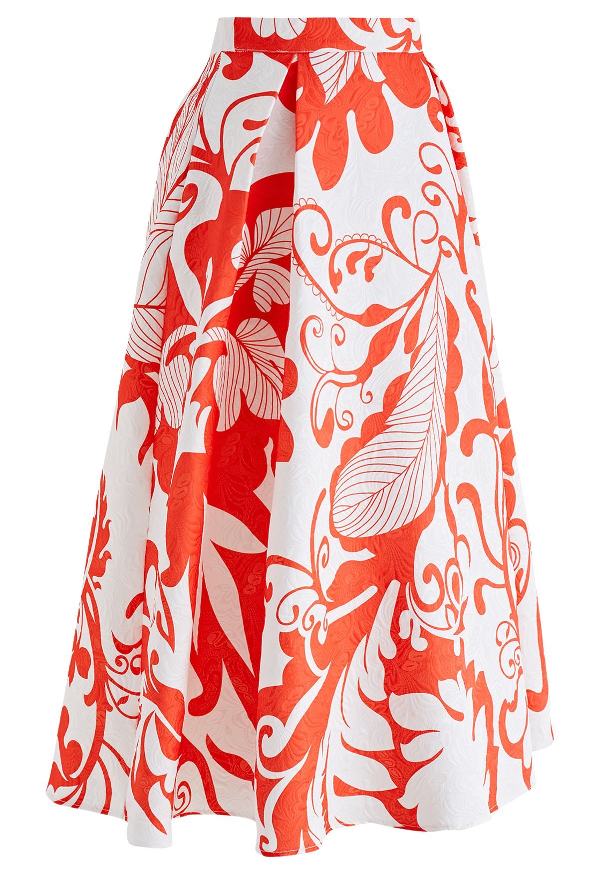 Orange Branch Jacquard Midi Skirt