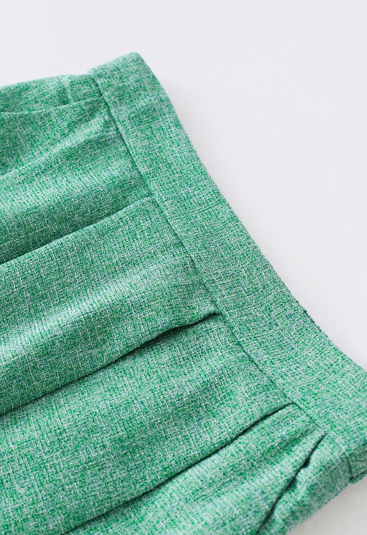 Side Pocket Pleated Tweed Midi Skirt