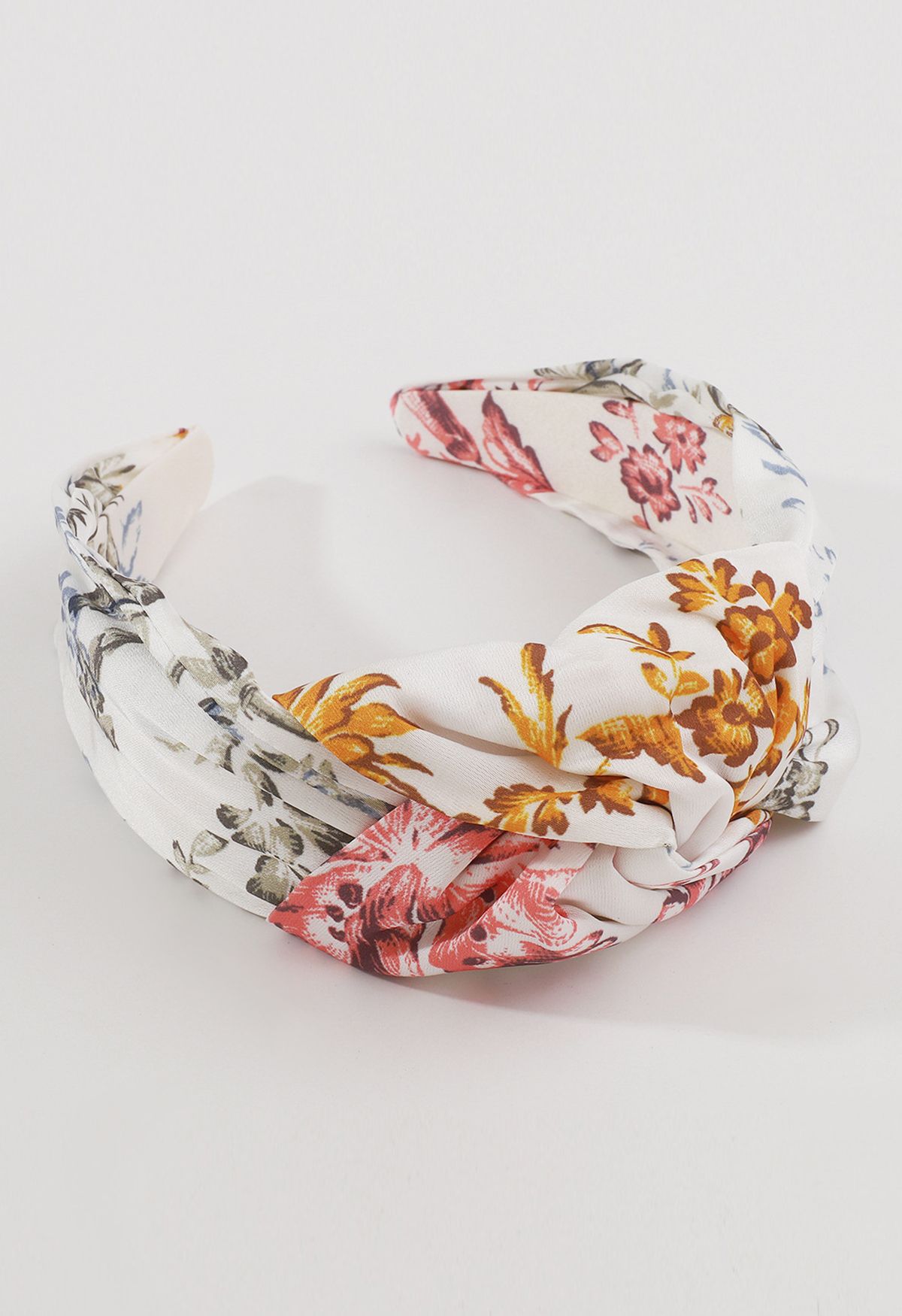 Floral Printed Knotted Headband in White