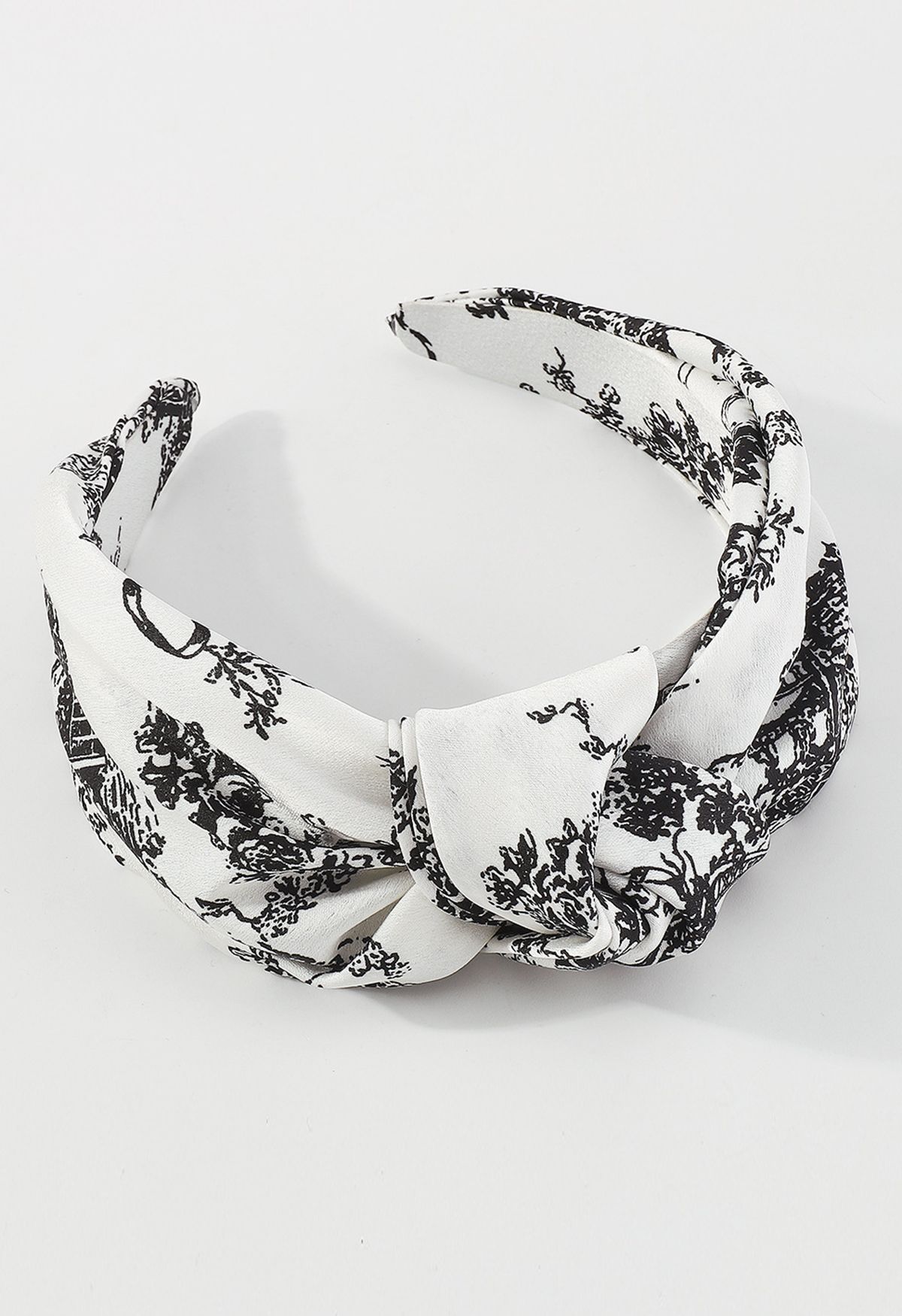 Floral Sketch Knotted Headband in Black
