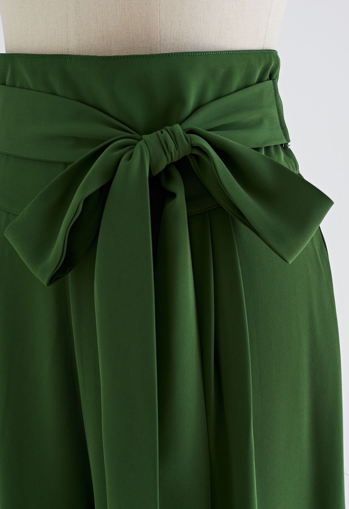 Bowknot High Waist Wide-Leg Pants in Dark Green - Retro, Indie and