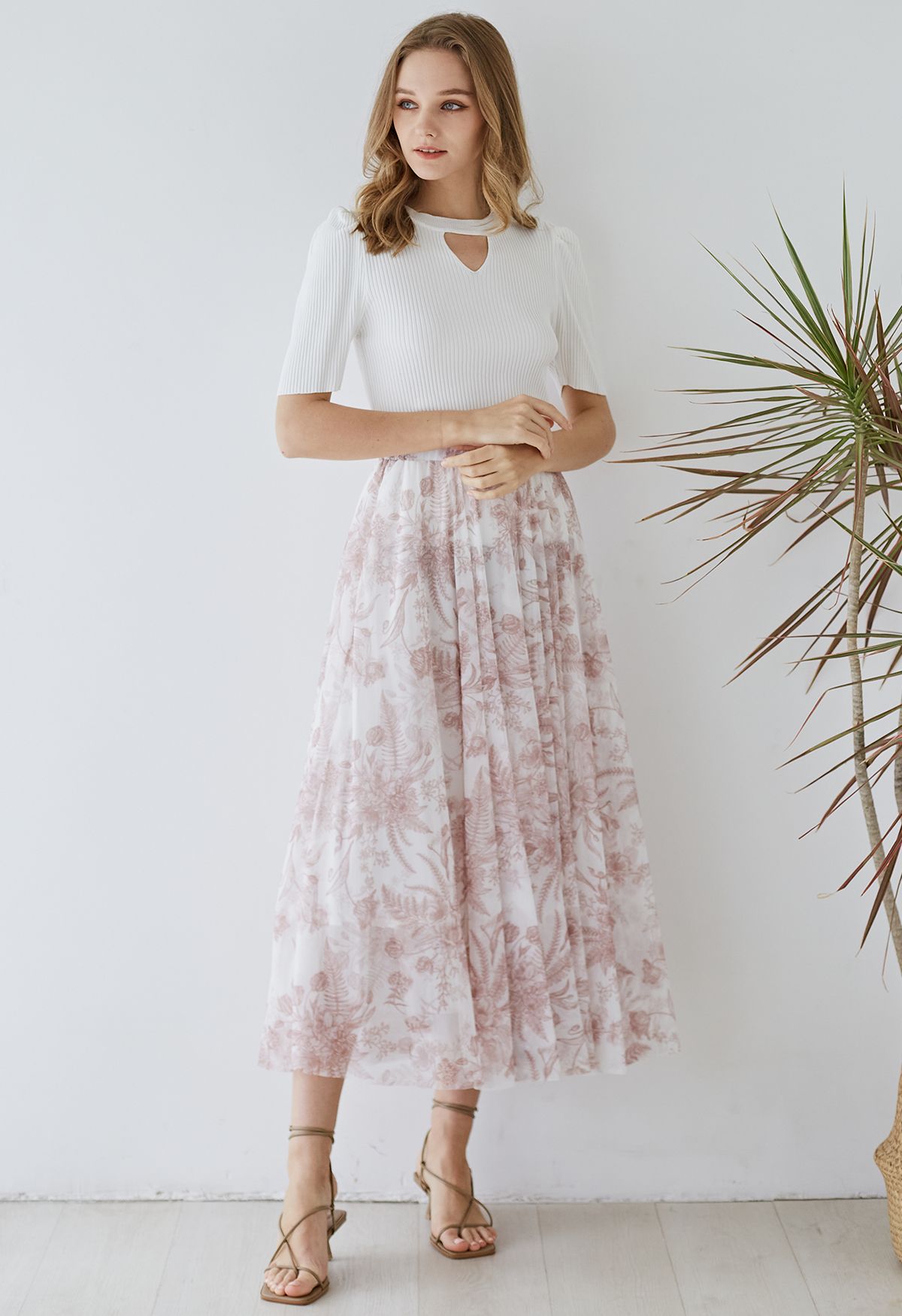 Tranquil Garden Tulle Maxi Skirt in Rust Red