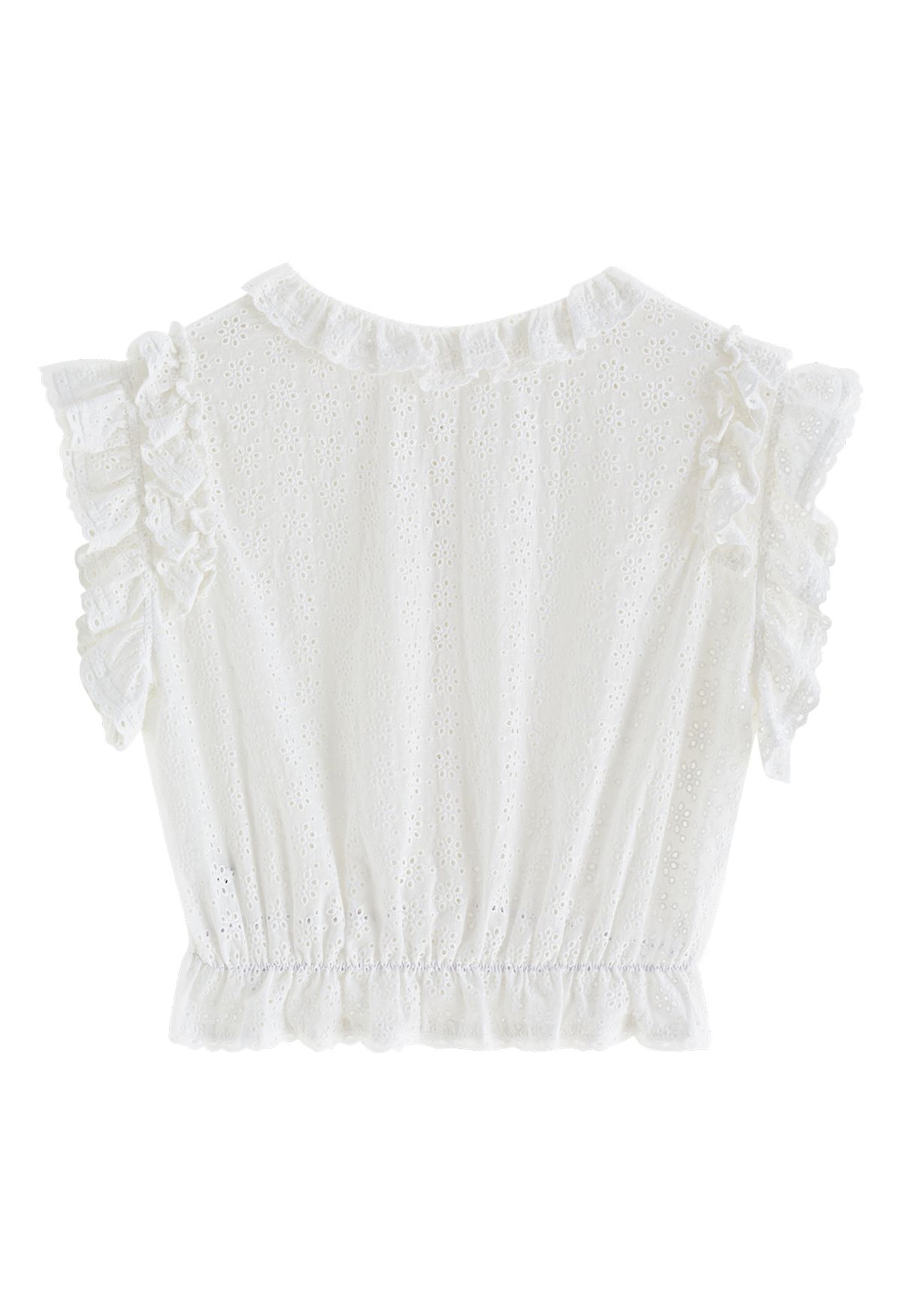 Embroidered Eyelet Ruffle Peplum Top in White