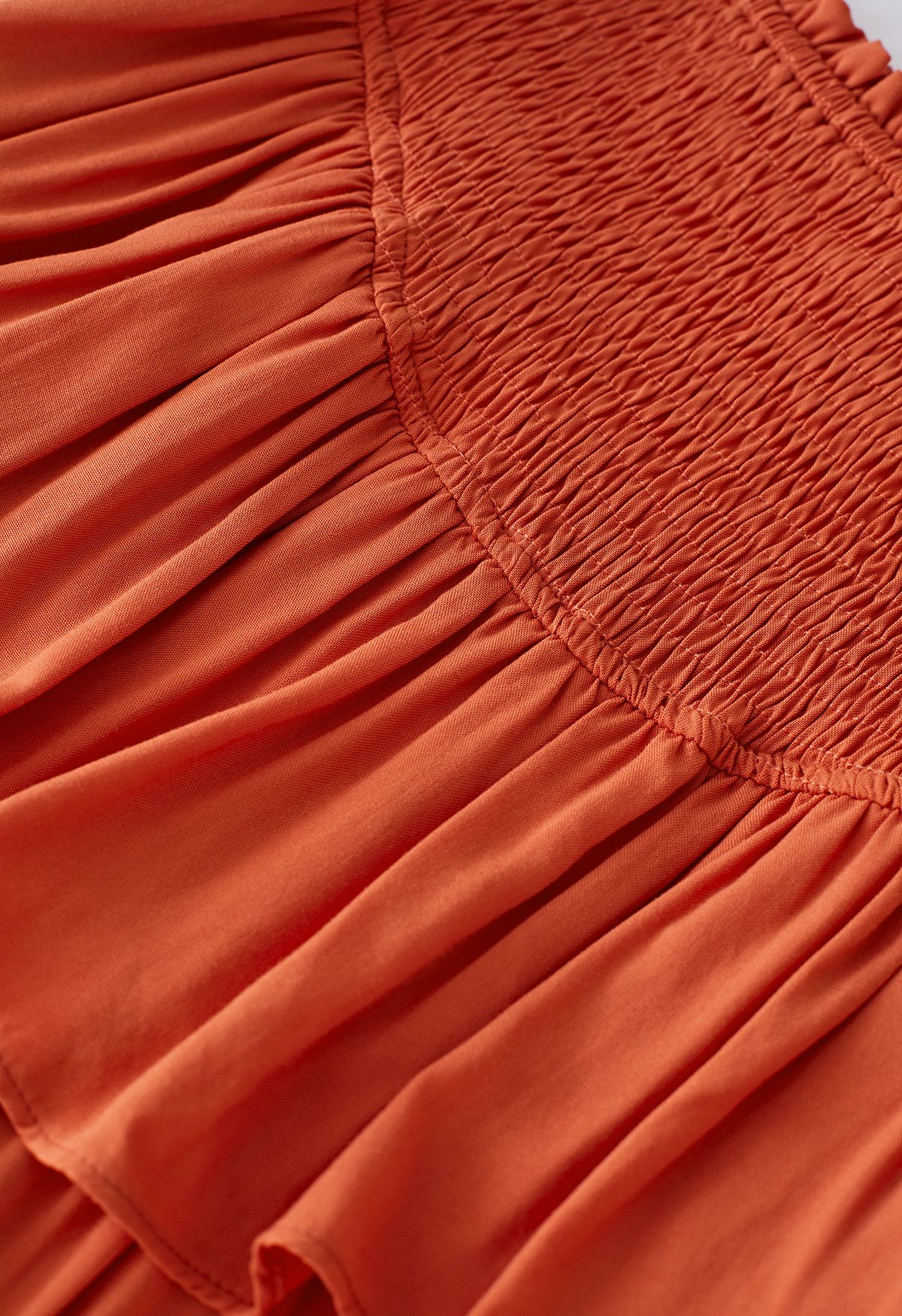 Tiered Ruffle Shirred Waist Mini Skirt in Orange - Retro, Indie and ...