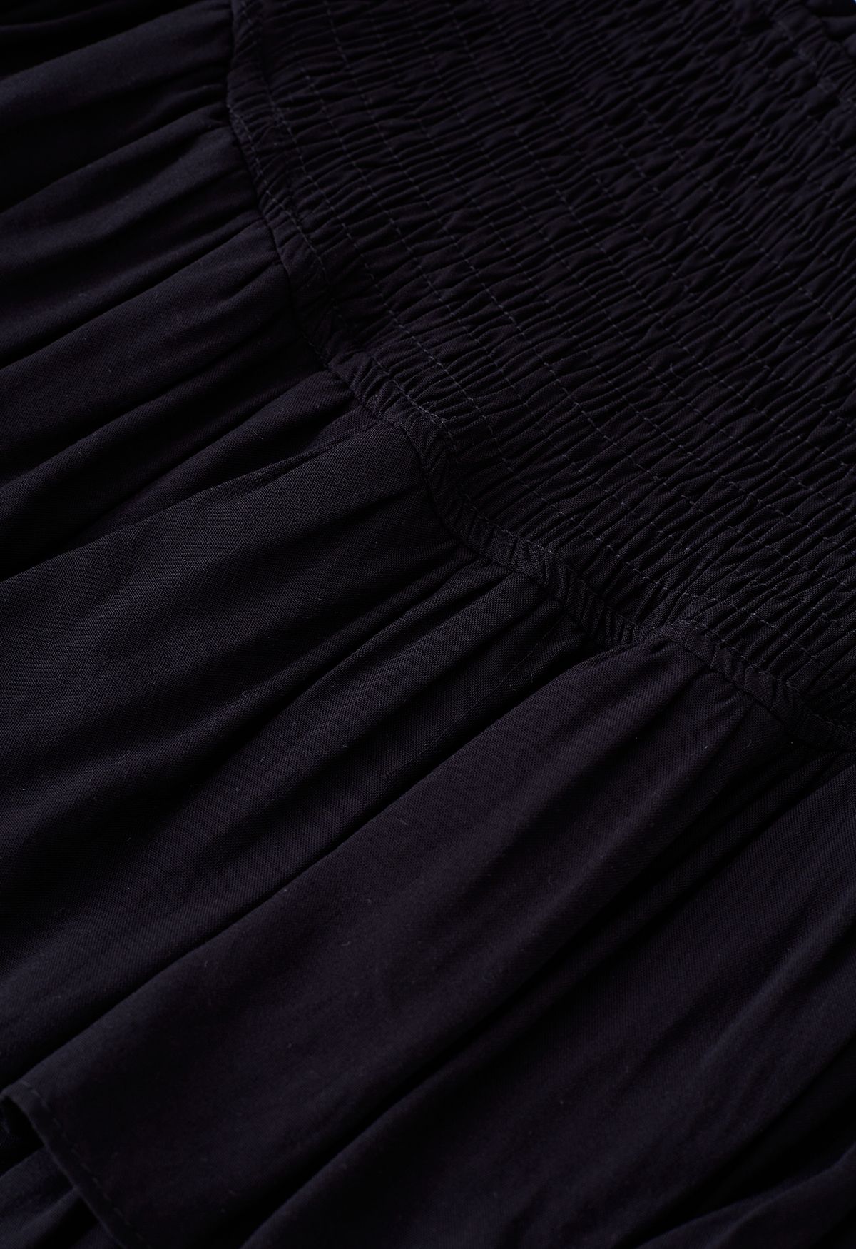 Tiered Ruffle Shirred Waist Mini Skirt in Black - Retro, Indie and ...