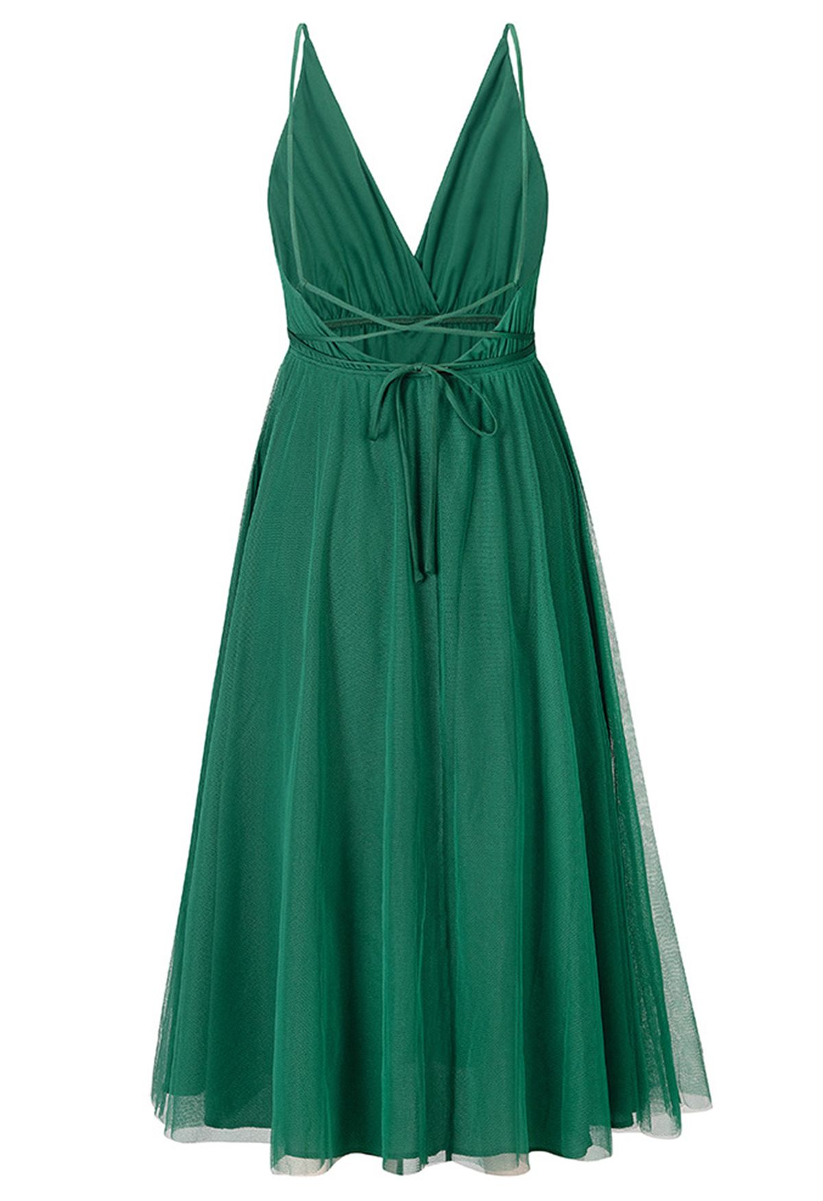 Crisscross Open Back Wrap Mesh Tulle Dress in Green
