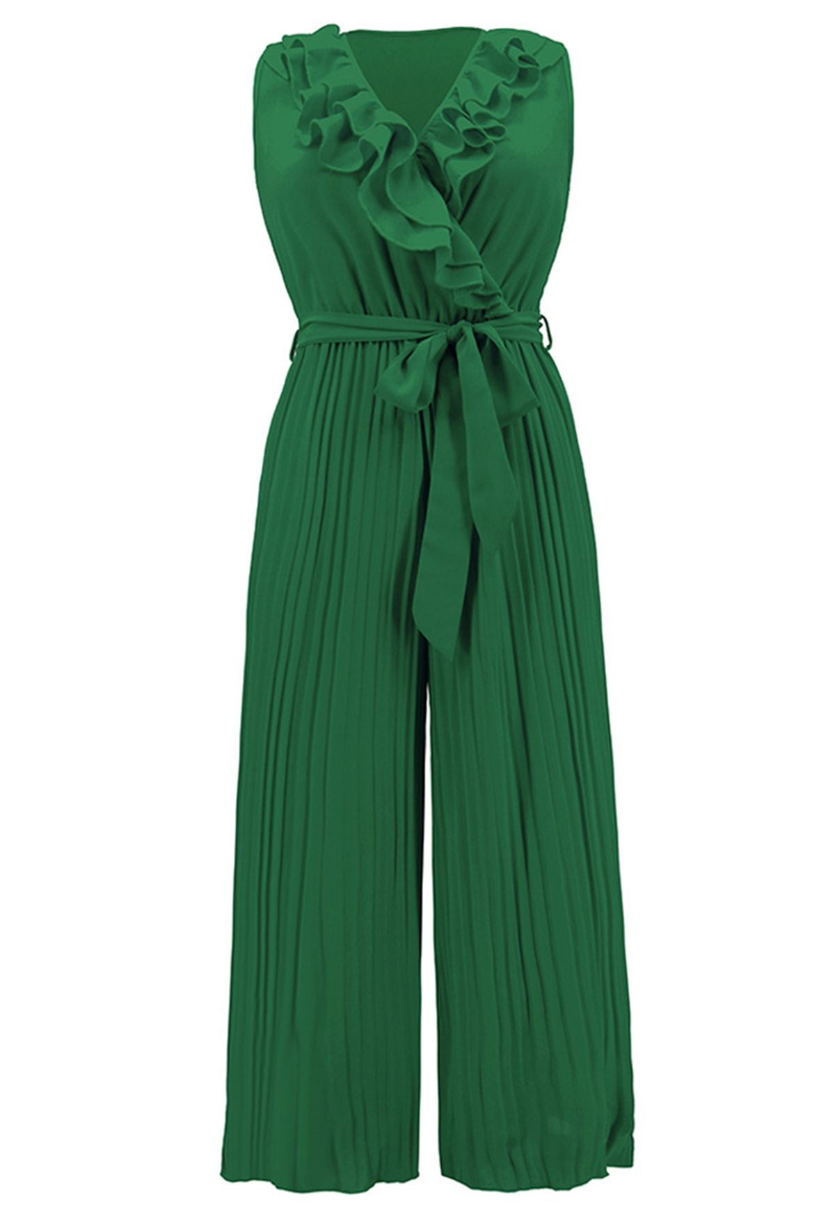 Tiered Ruffle Wrap Plisse Jumpsuit in Green - Retro, Indie and Unique ...