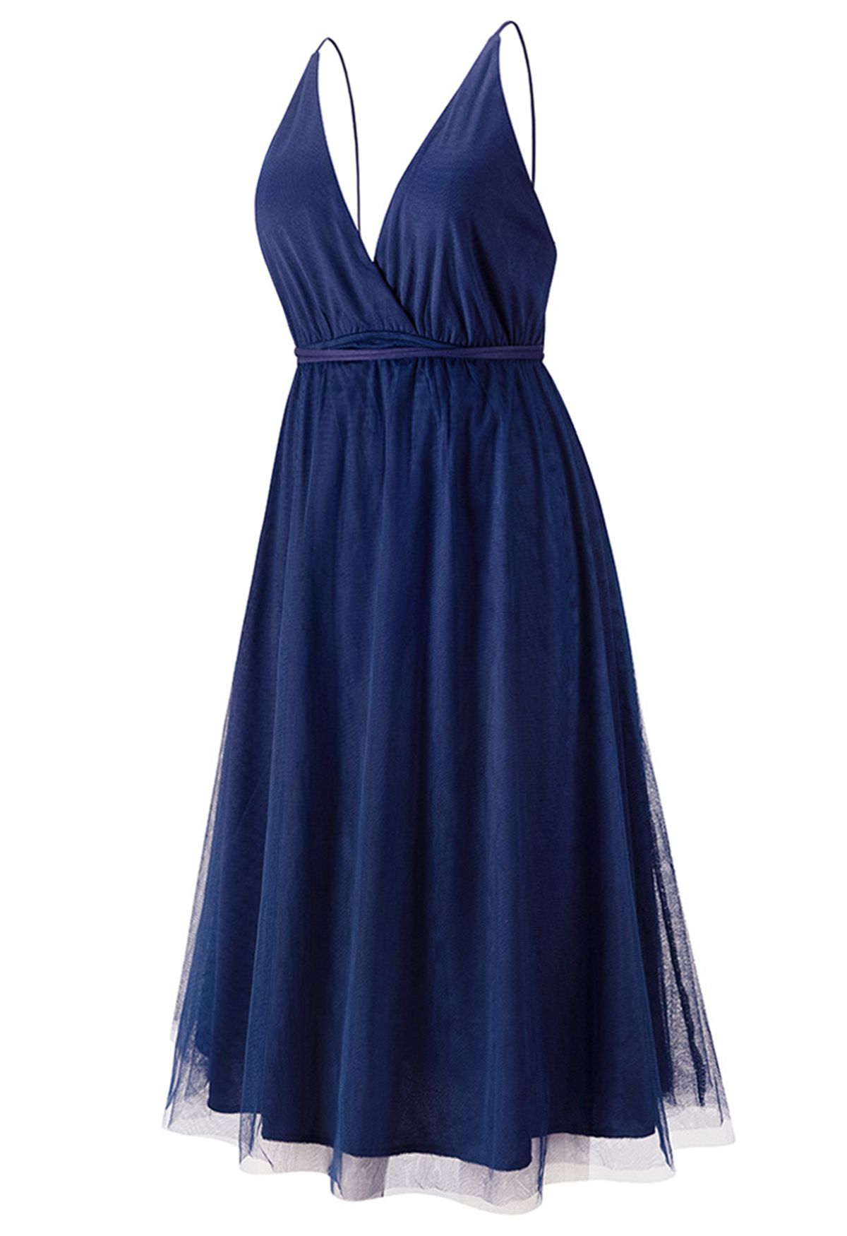 Crisscross Open Back Wrap Mesh Tulle Dress in Navy - Retro, Indie and ...