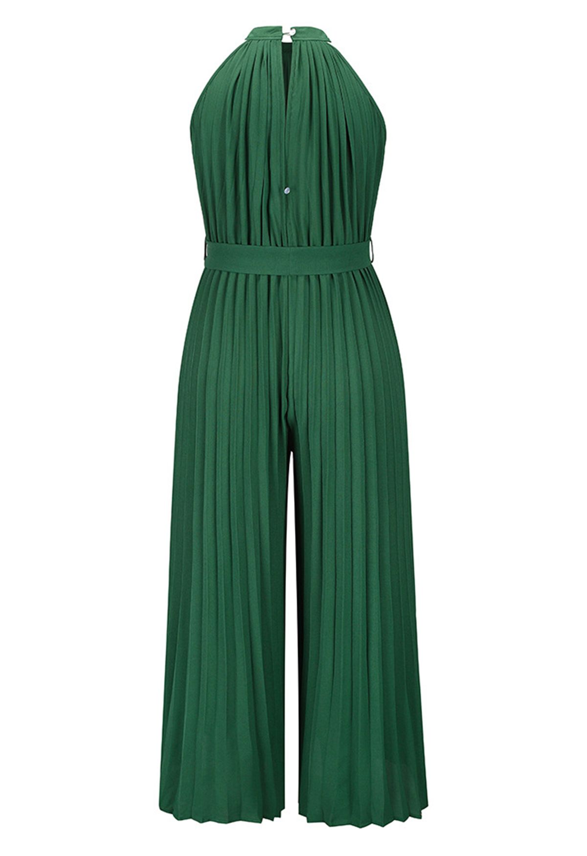 Halter Neck Self-Tie Pleated Jumpsuit in Green - Retro, Indie and ...