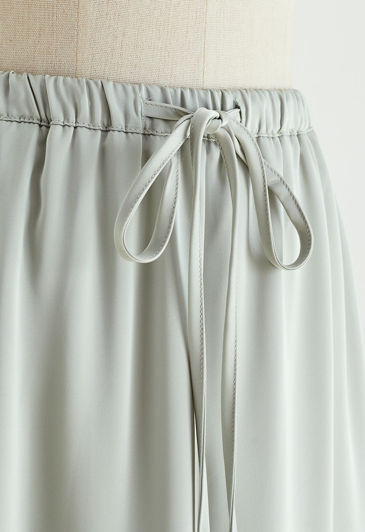 Elastic Drawstring Waist Satin Maxi Skirt in Mint