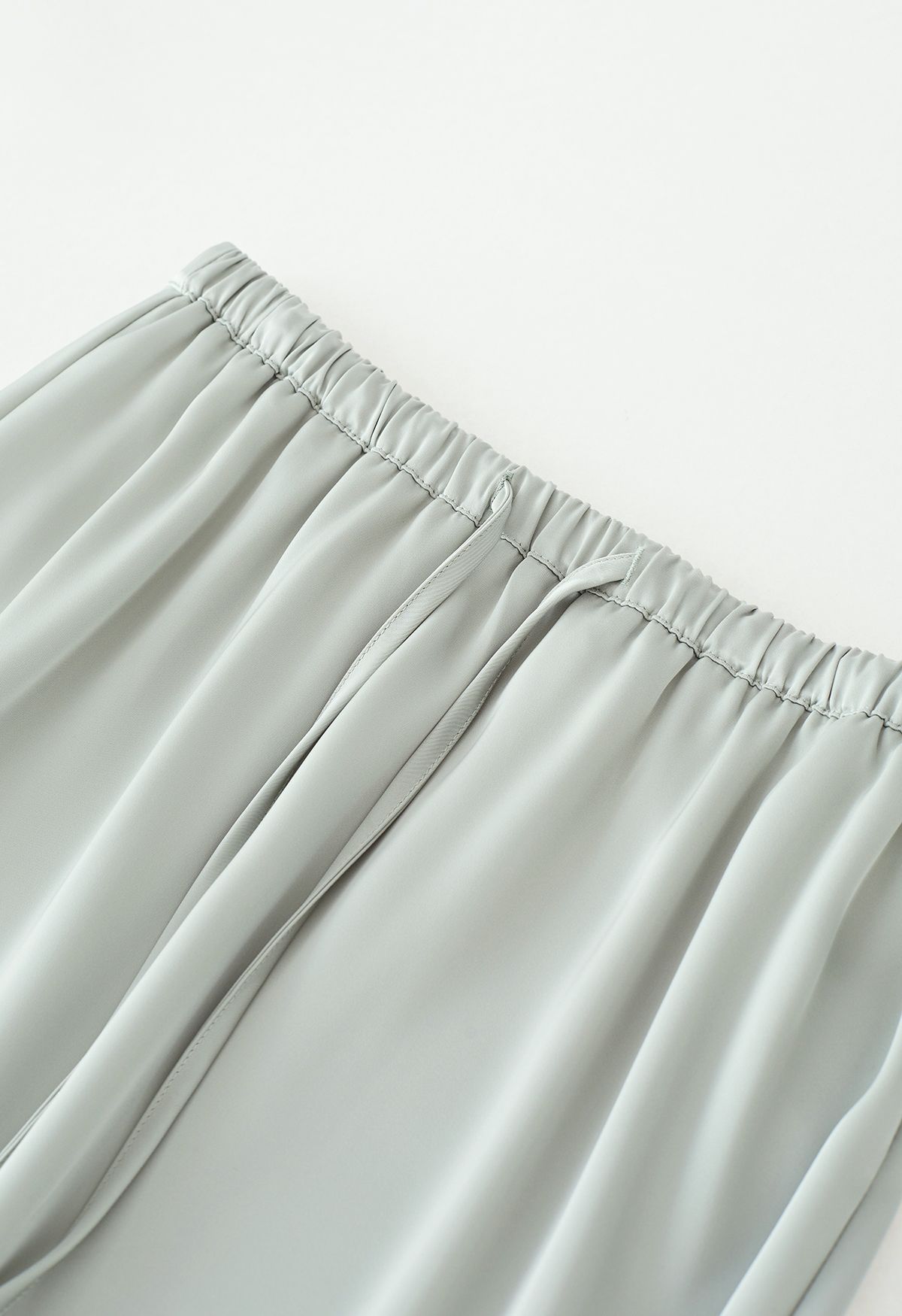 Elastic Drawstring Waist Satin Maxi Skirt in Mint