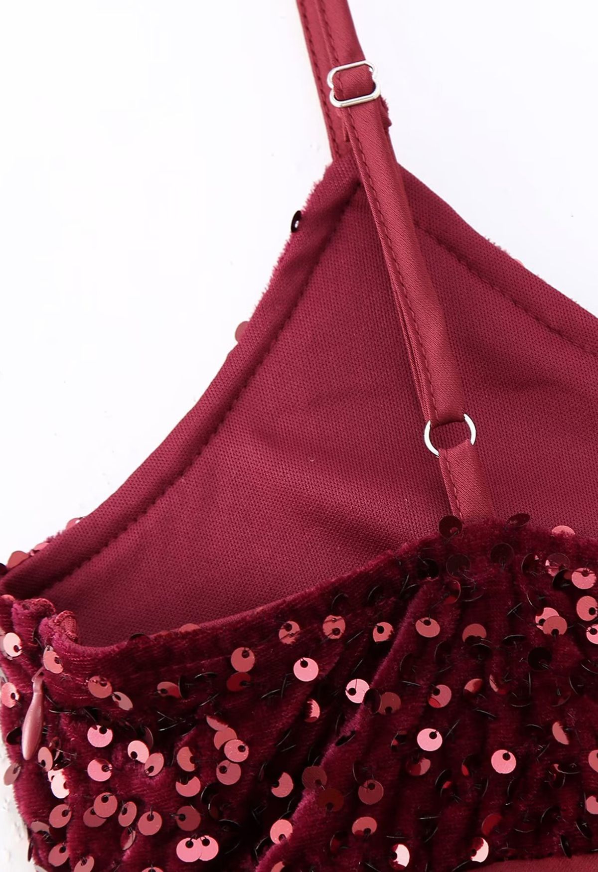 Sequin Embellished Satin Cami Dress in Burgundy