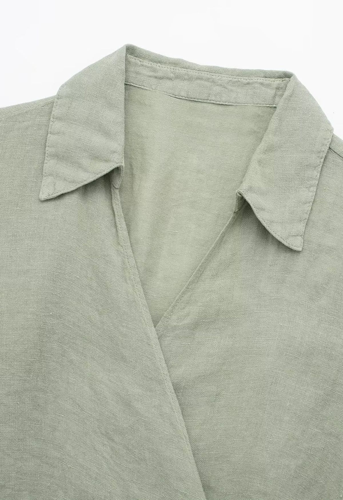 Front Knot Collared Wrap Linen Top