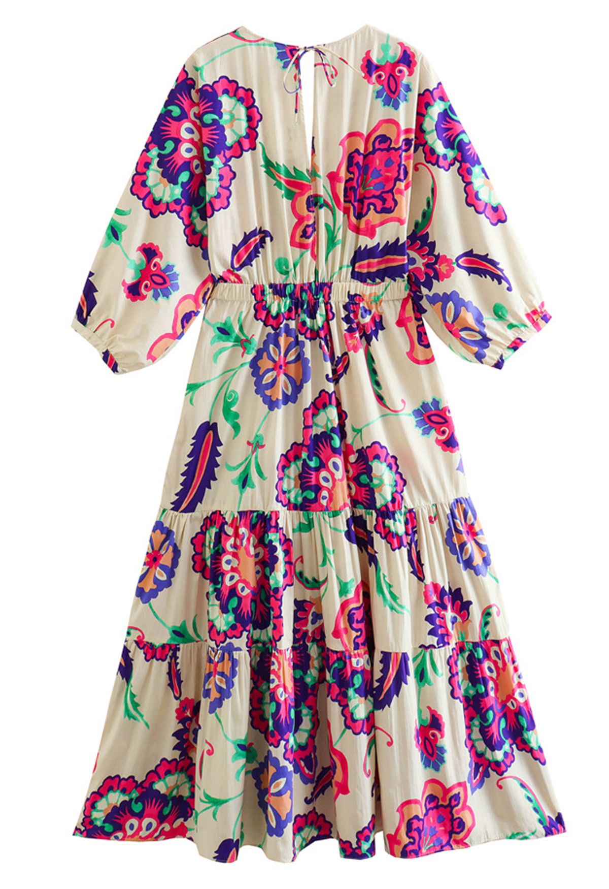 Floral Paisley Print Twist V-Neck Midi Dress