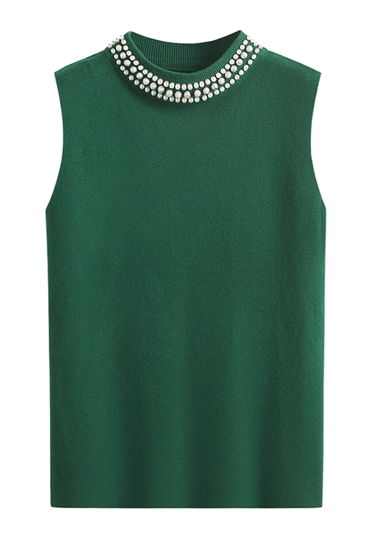 Pearl Embellished Mock Neck Sleeveless Knit Top in Dark Green - Retro,  Indie and Unique Fashion