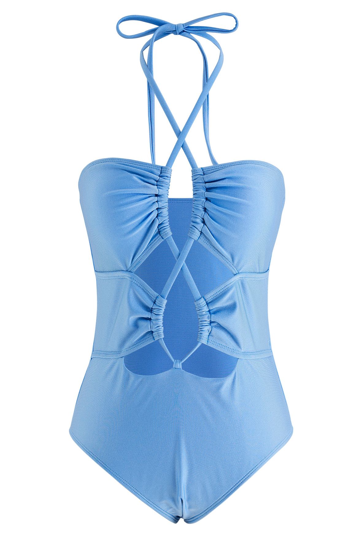 Cutout Crisscross Halter Neck Swimsuit in Blue
