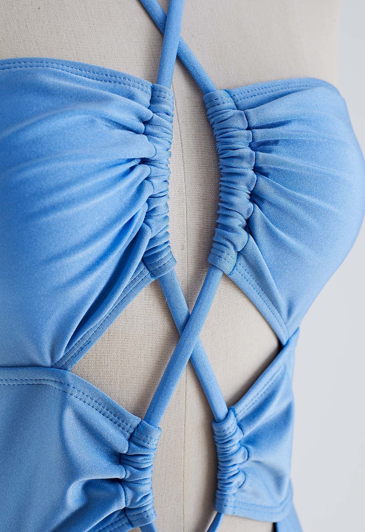 Cutout Crisscross Halter Neck Swimsuit in Blue