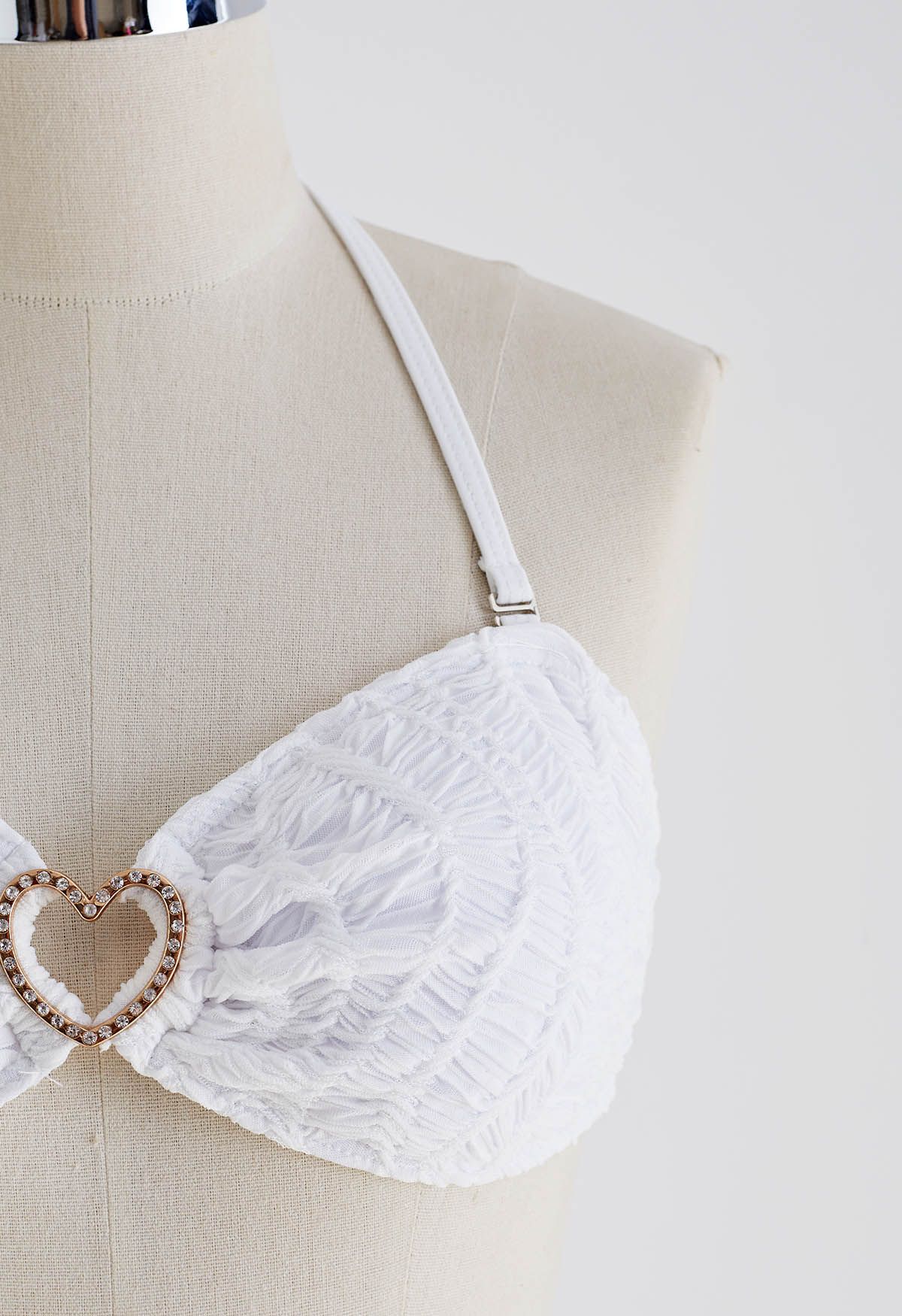 Rhinestone Heart Textured Bikini Set with Sarong