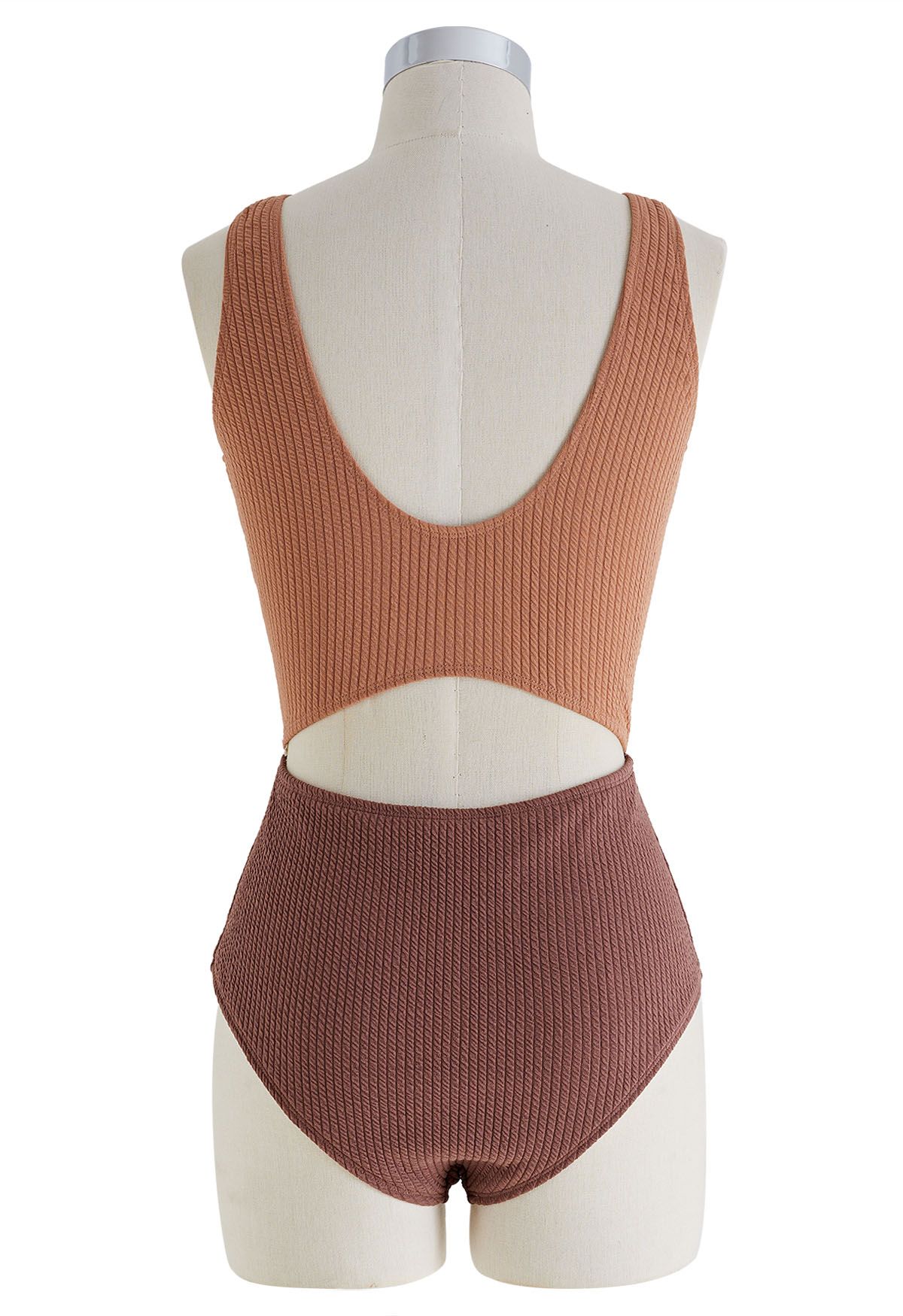 Two-Tone Cutout Embossed Swimsuit