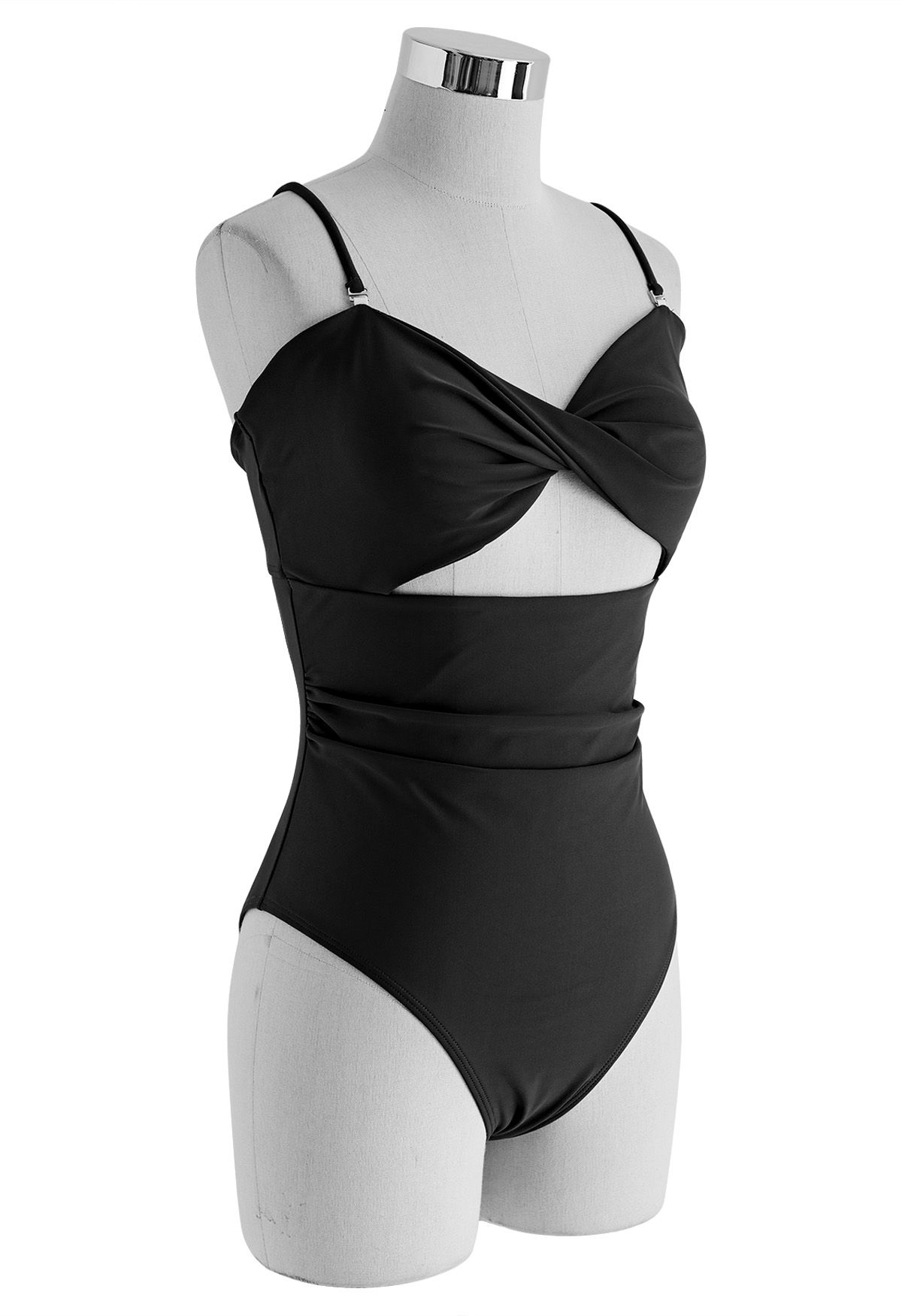 Twisted Front Cutout Swimsuit in Black