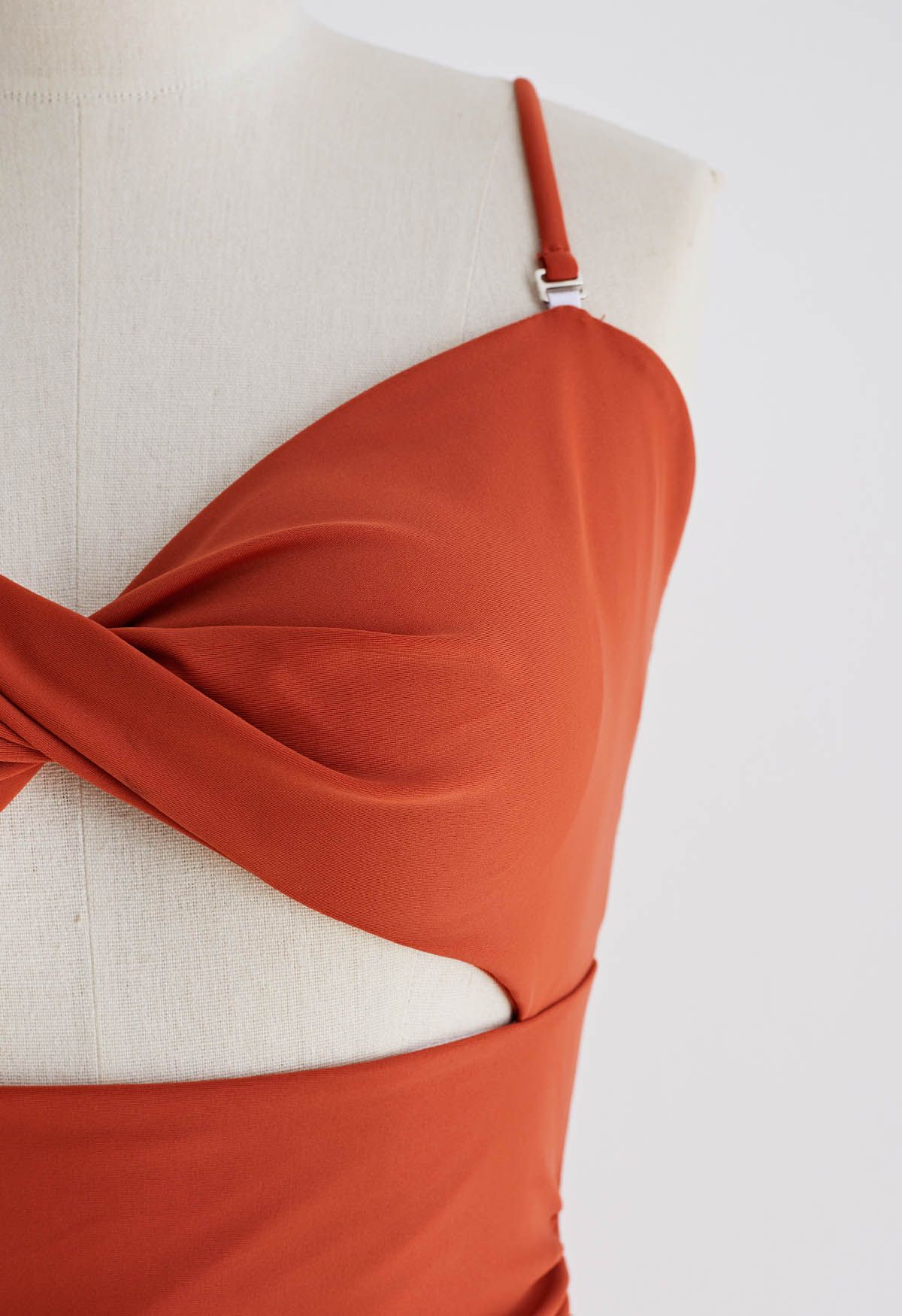 Twisted Front Cutout Swimsuit in Rust Red