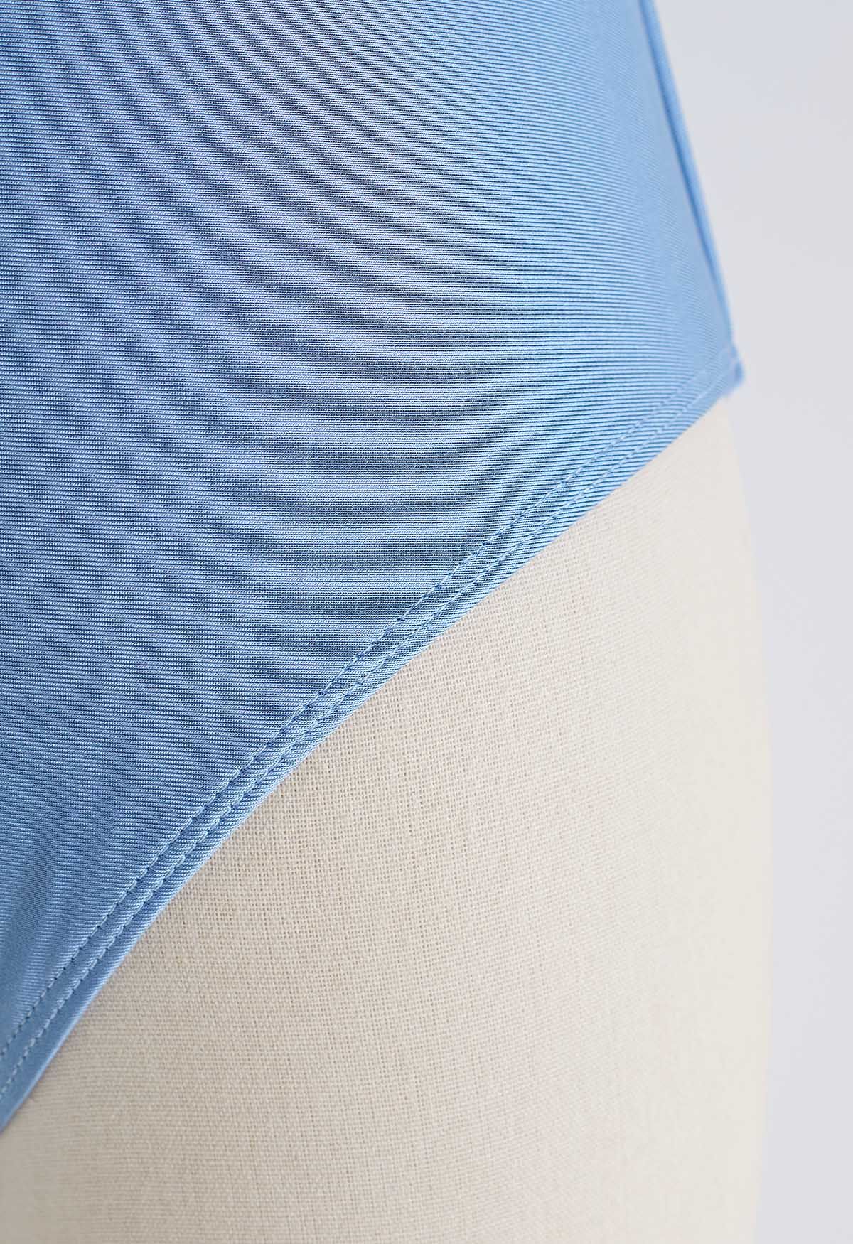 Shirred Detail Glossy Blue Swimsuit