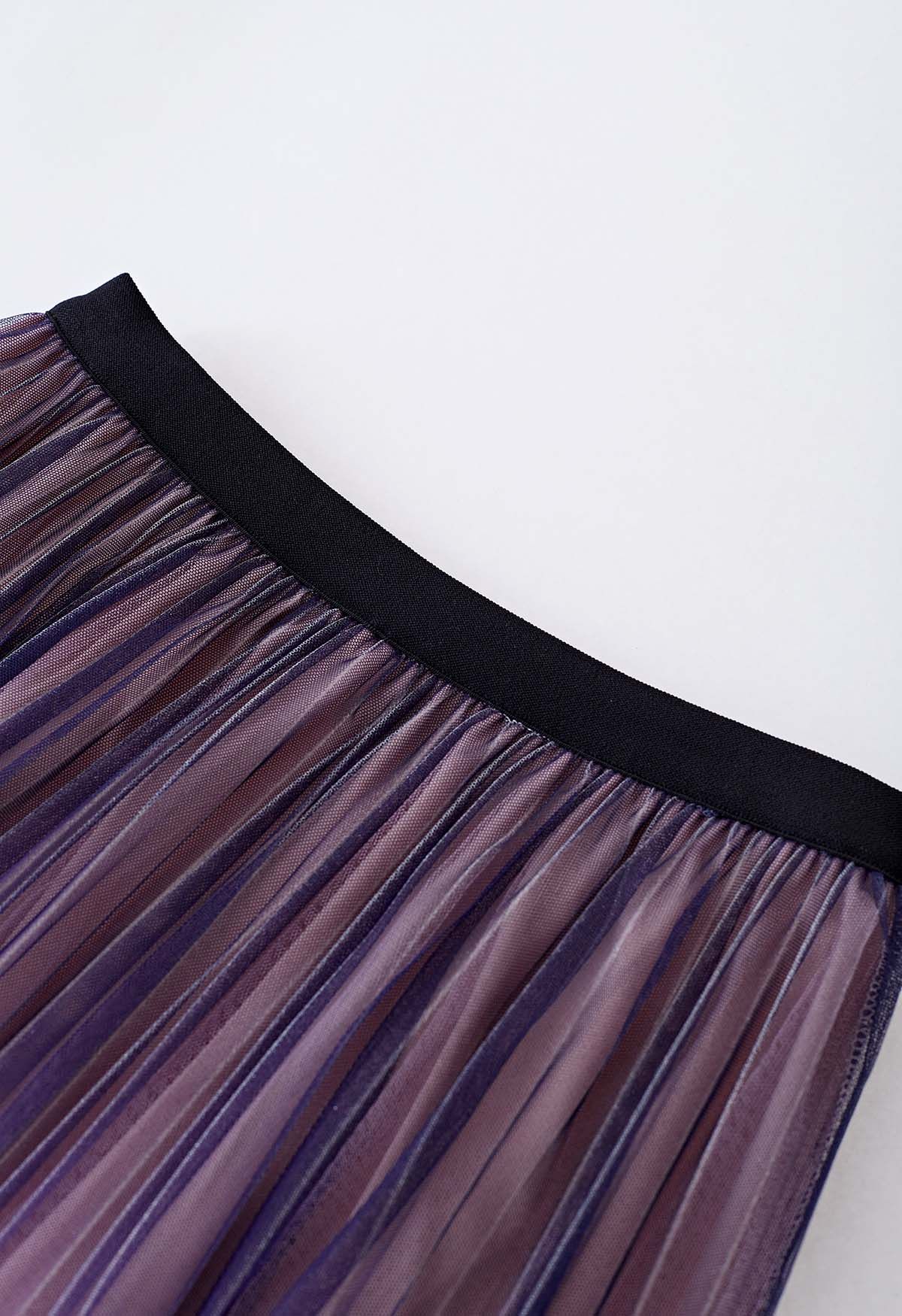 Shimmer Gradient Pleated Mesh Maxi Skirt