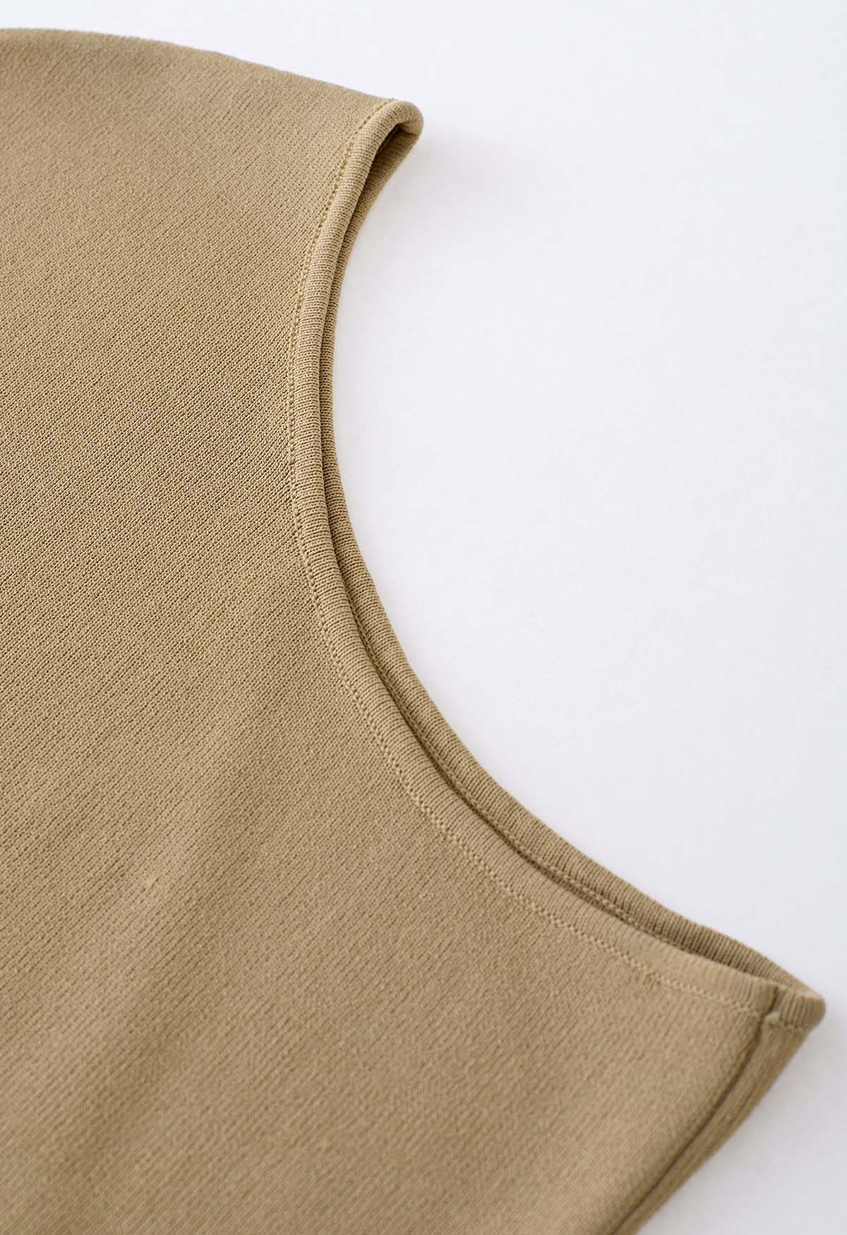 One-Shoulder Side Drawstring Knit Top in Tan - Retro, Indie and Unique ...