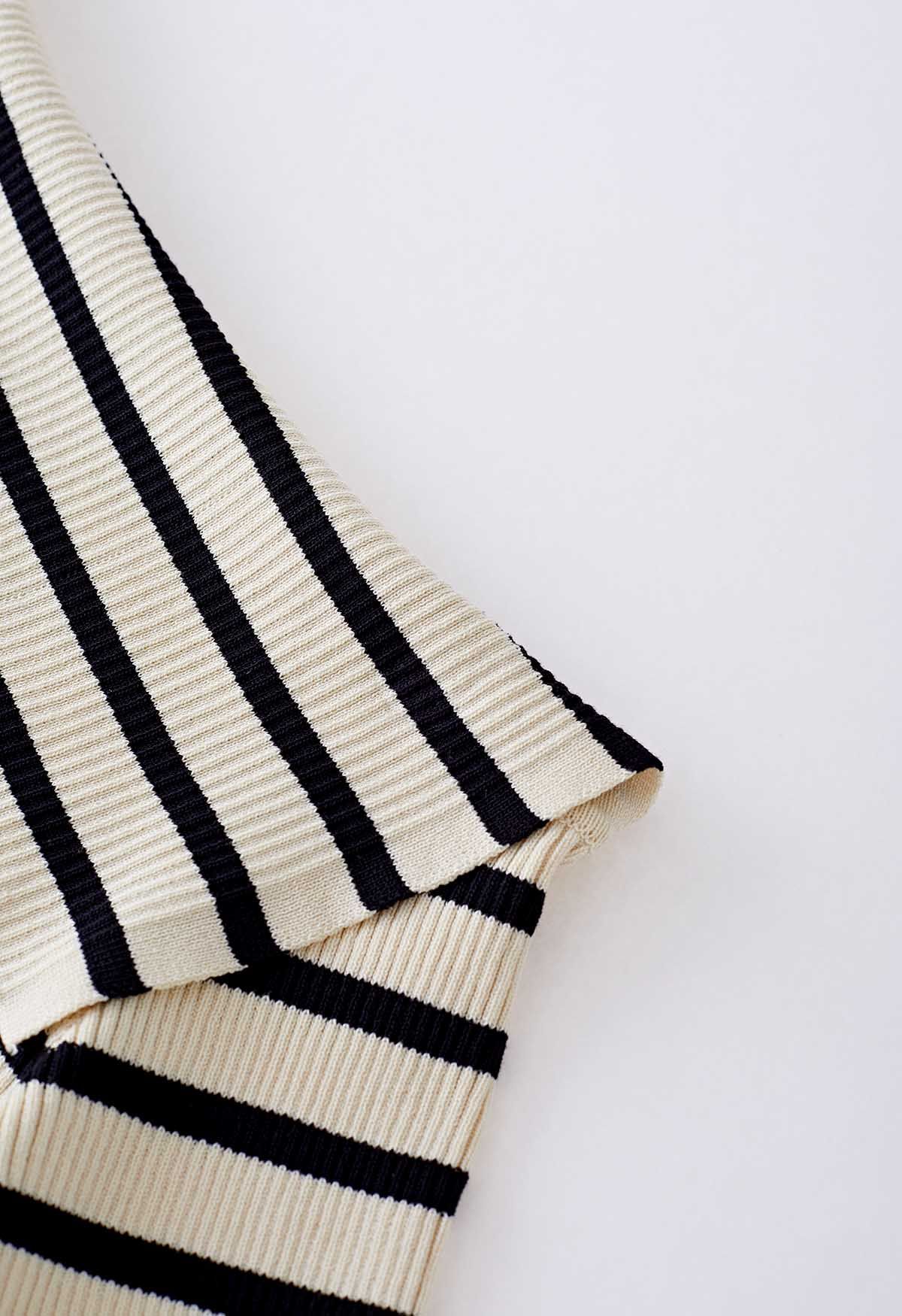 Folded Off-Shoulder Short-Sleeve Knit Top in Stripe