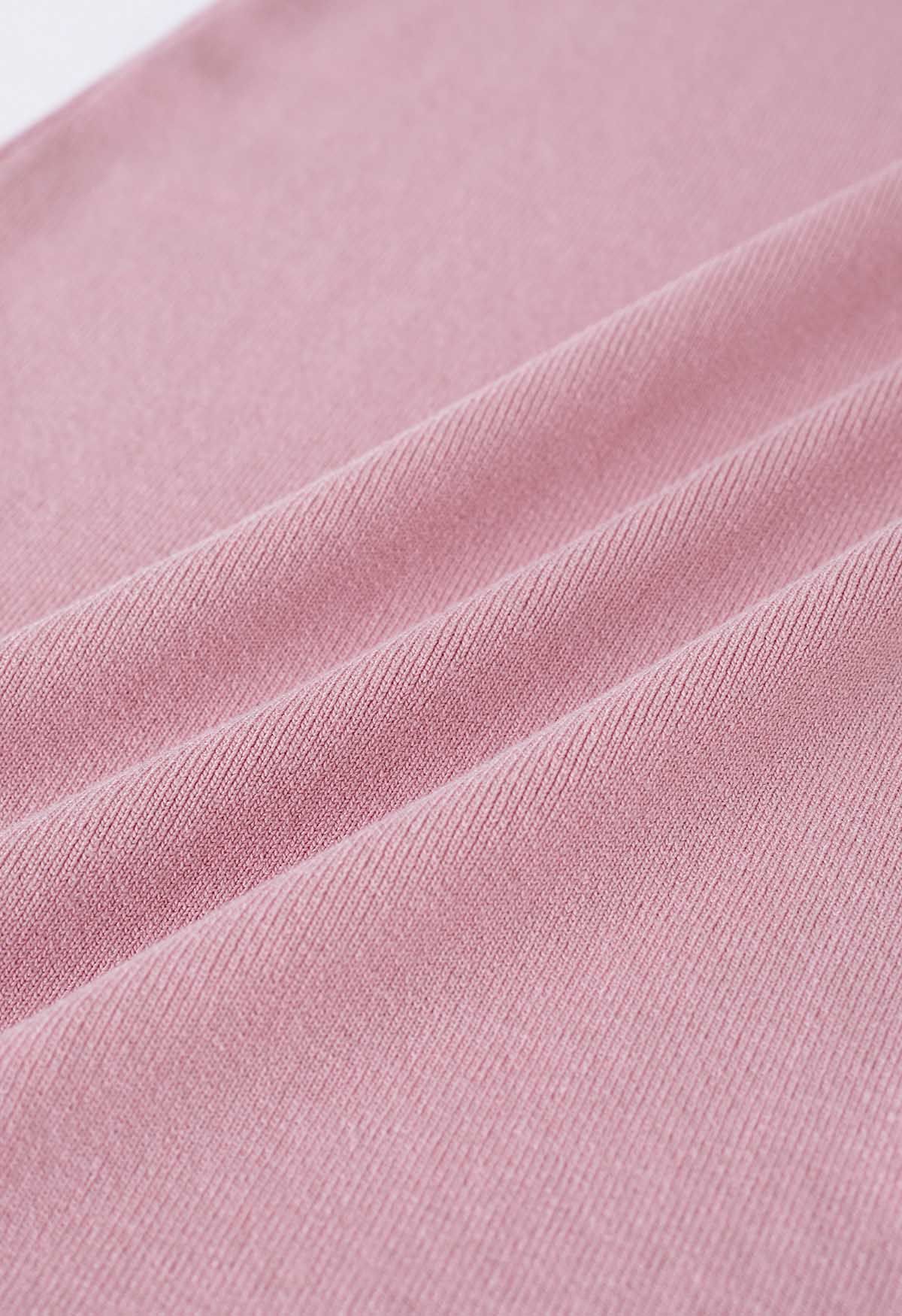 Notch Neckline Bodycon Knit Dress in Pink