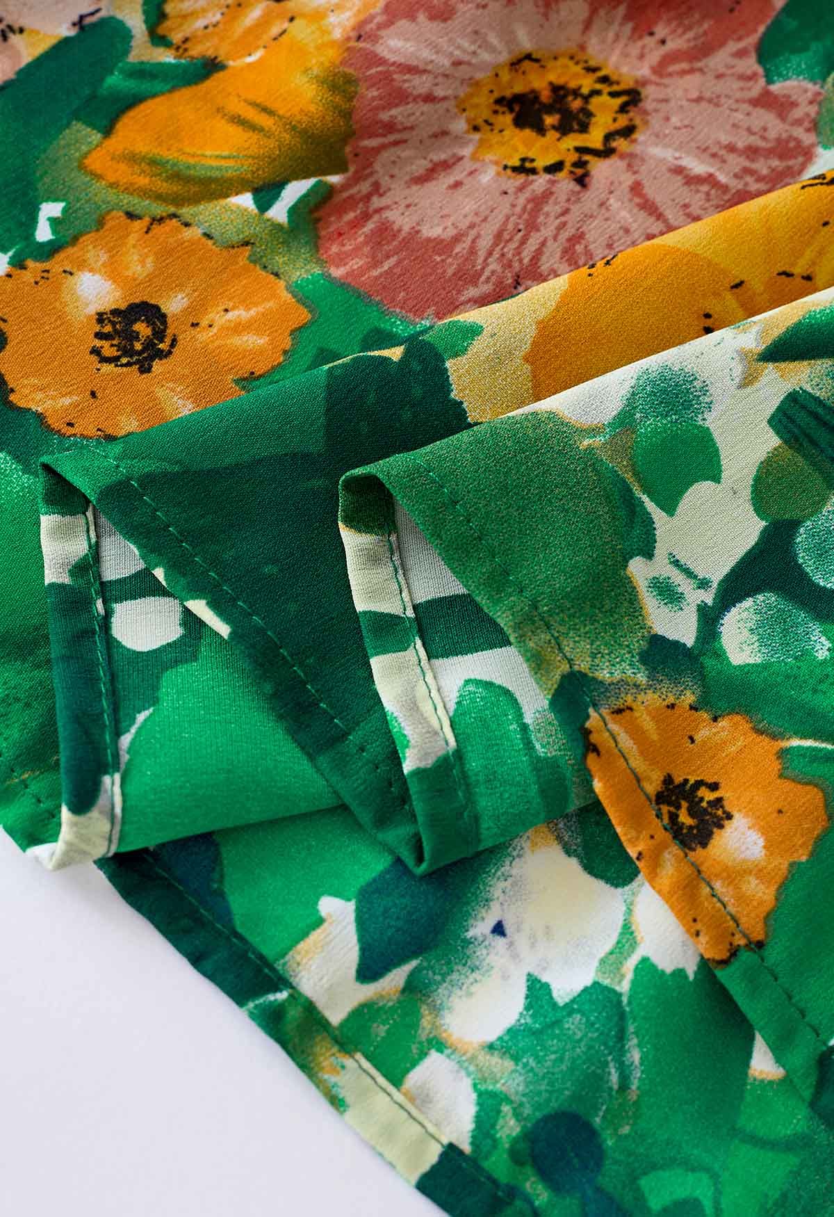 Wildflower Print Square Neck Frilling Dress