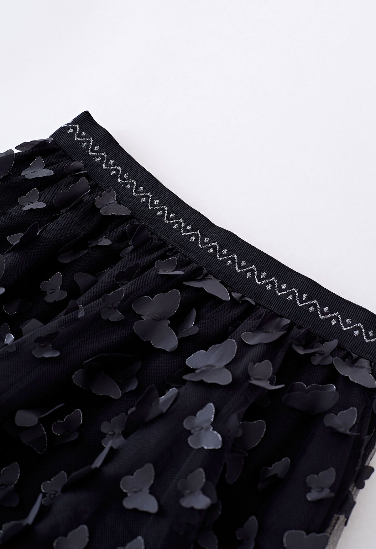 Playful 3D Butterfly Mesh Tulle Midi Skirt in Black