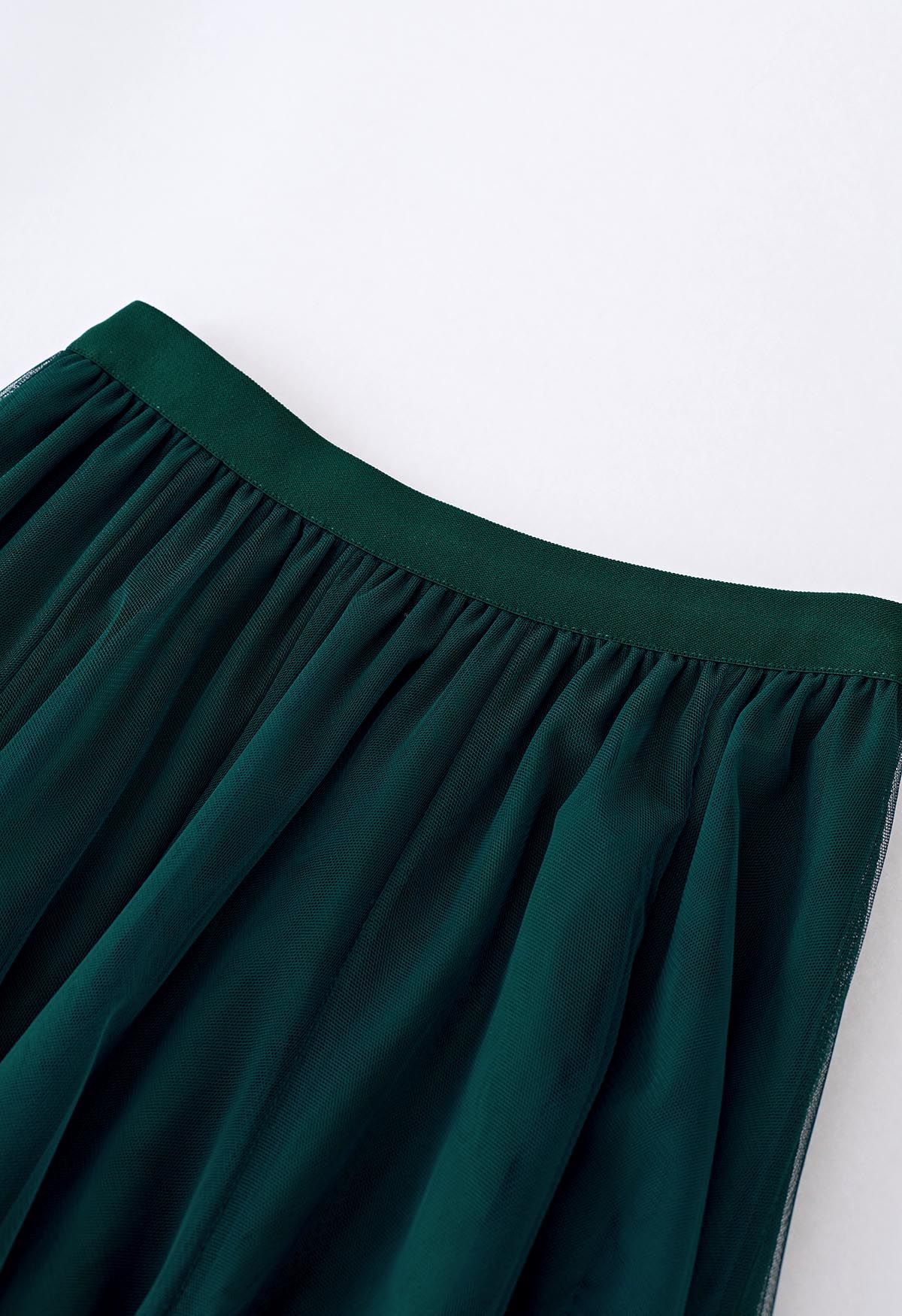 My Secret Garden Tulle Maxi Skirt in Dark Green - Retro, Indie and ...