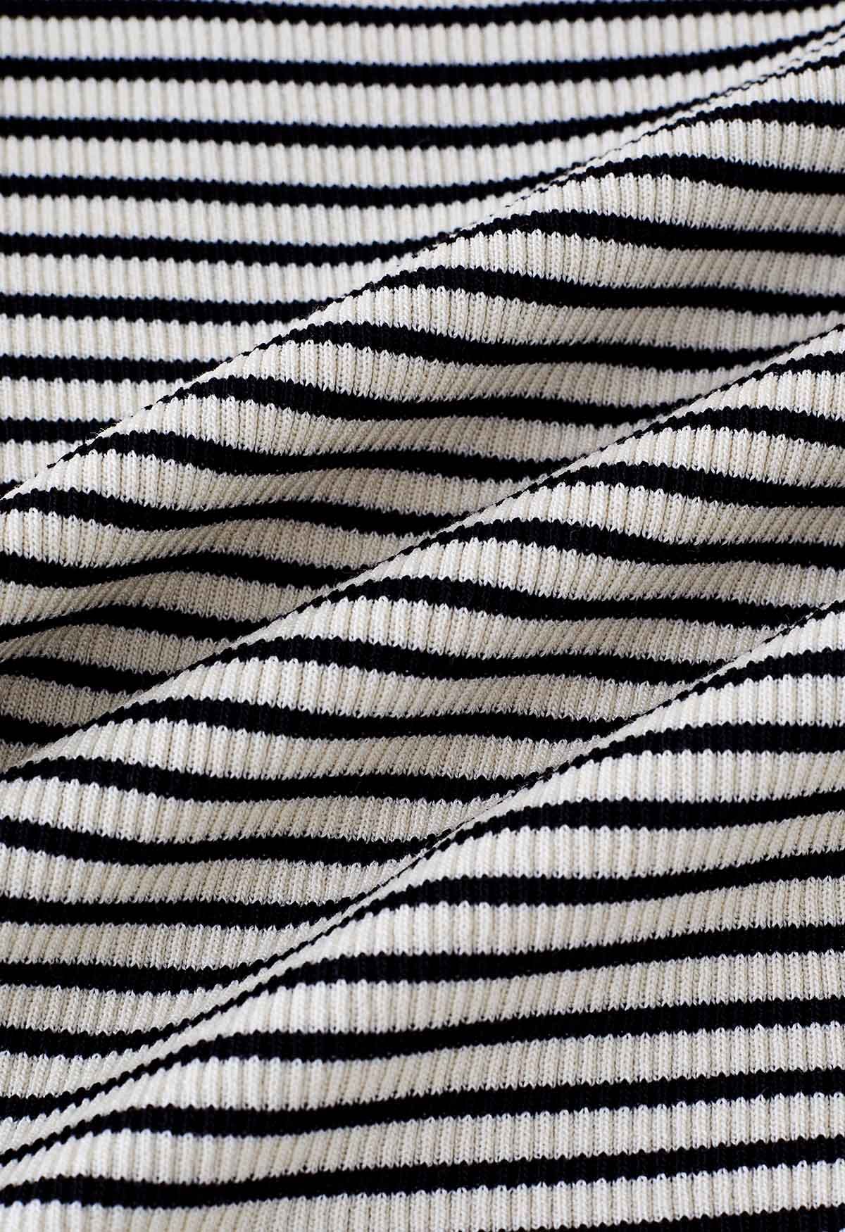 Square Neck Puff Shoulder Knit Crop Top in Stripe