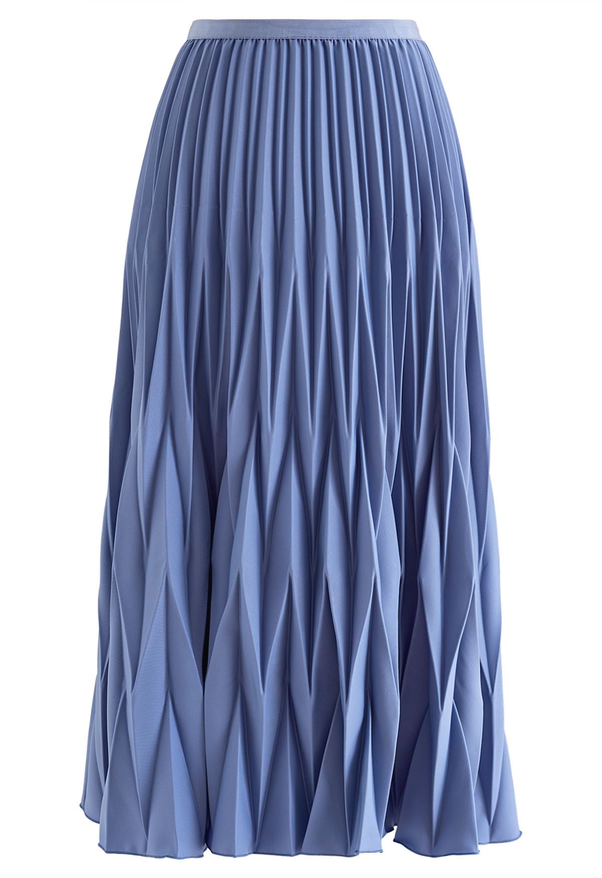 Irregular Pleated Midi Skirt in Dusty Blue