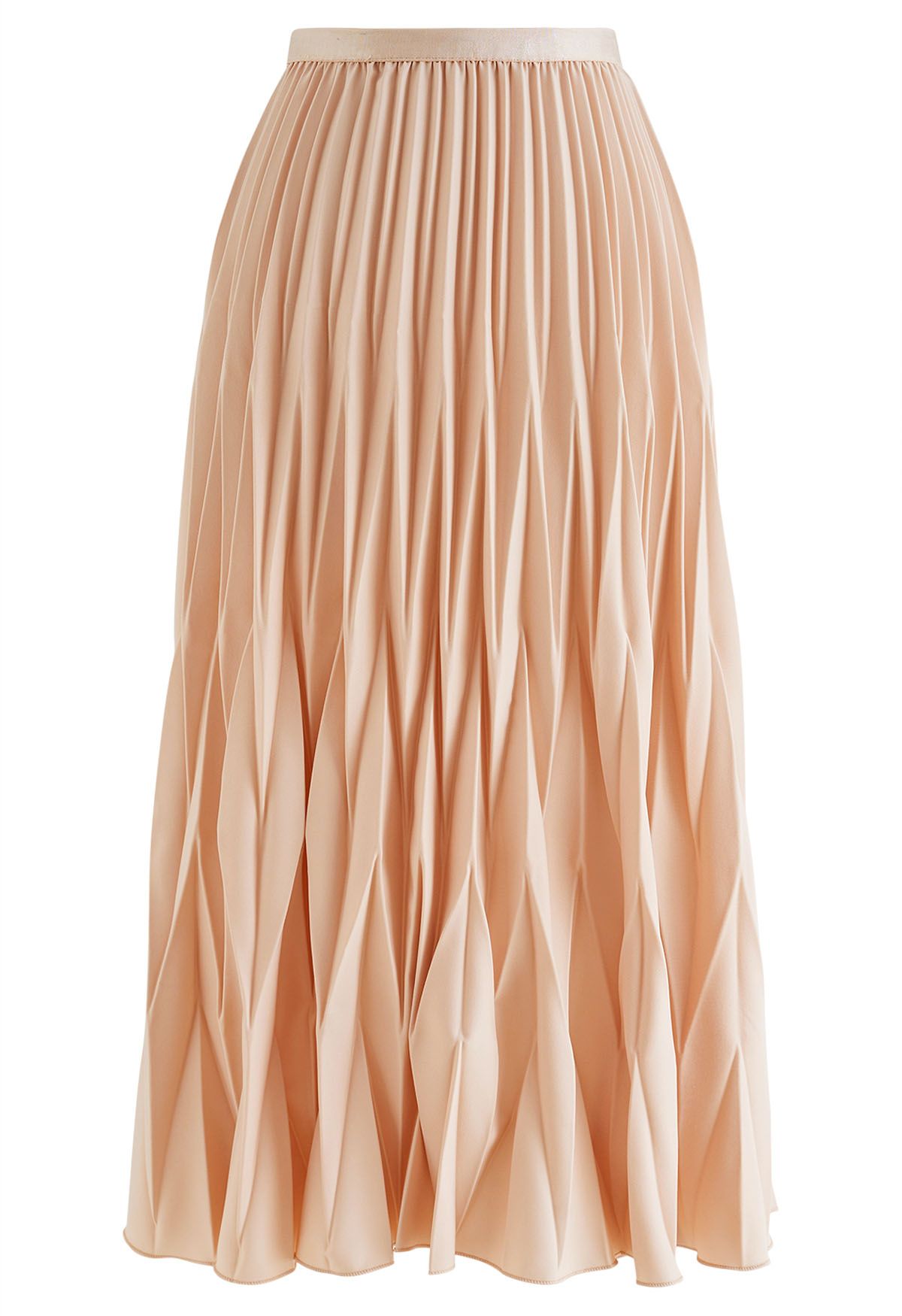 Irregular Pleated Midi Skirt in Apricot