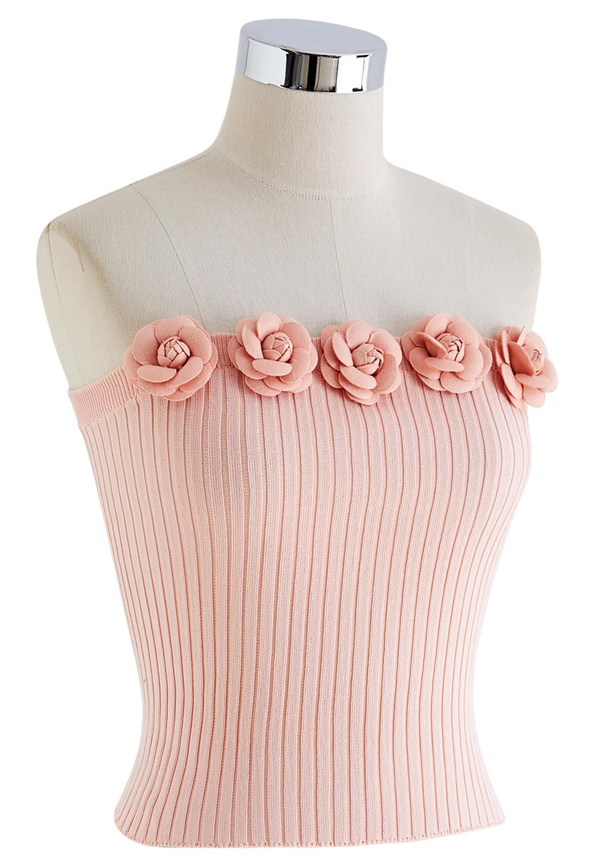 3D Floral Stretchy Tube Top in Peach