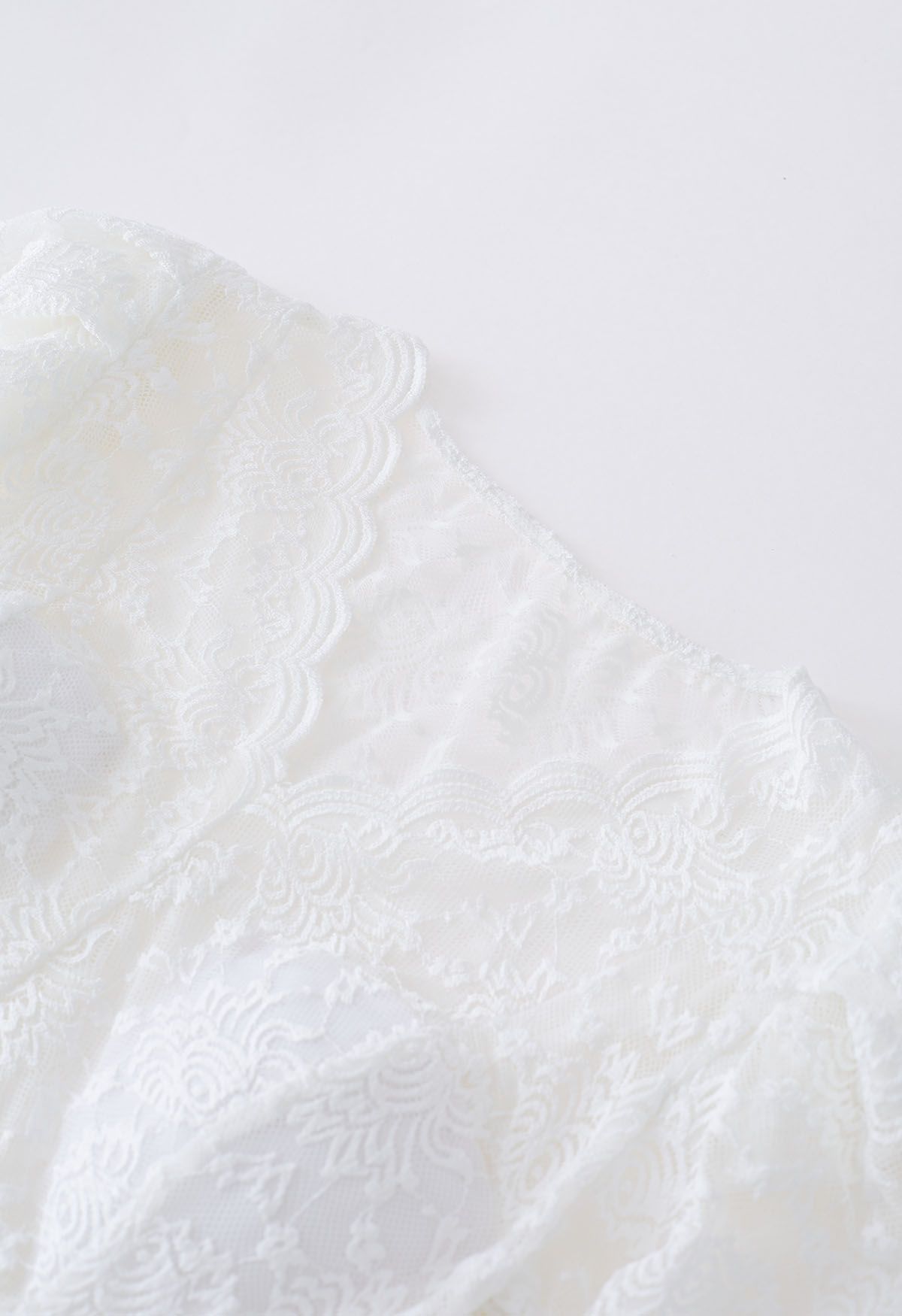 Full Lace Scalloped Trim Crop Top in White