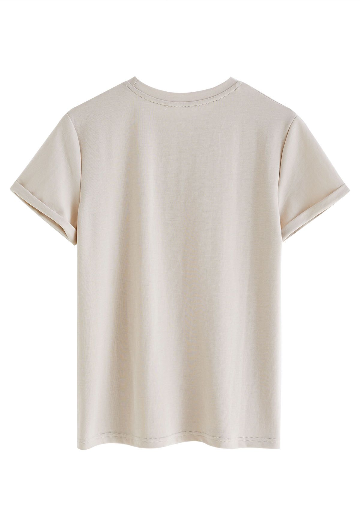 Classic Folded Cuffs Crew Neck T-Shirt in Oatmeal