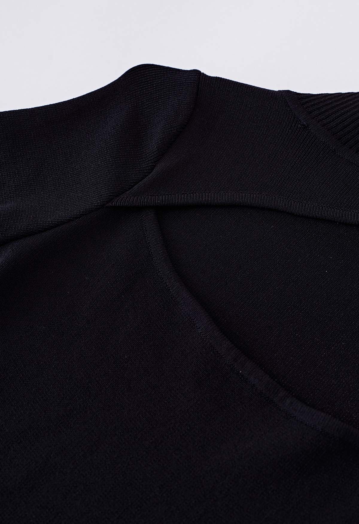 Cutout Neckline Bodycon Knit Dress in Black