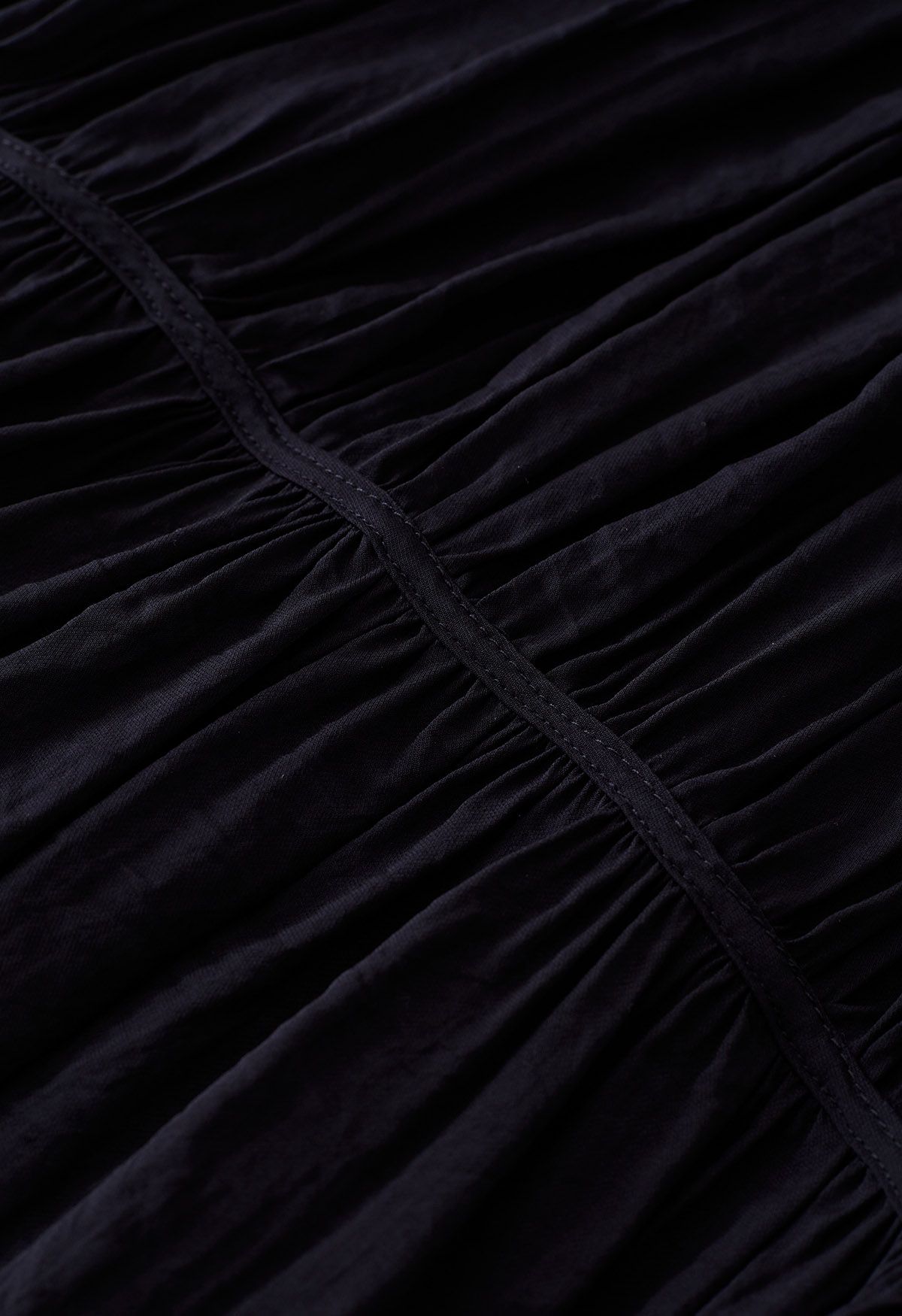 Ruched V-Neck Flutter Sleeves Midi Dress in Black