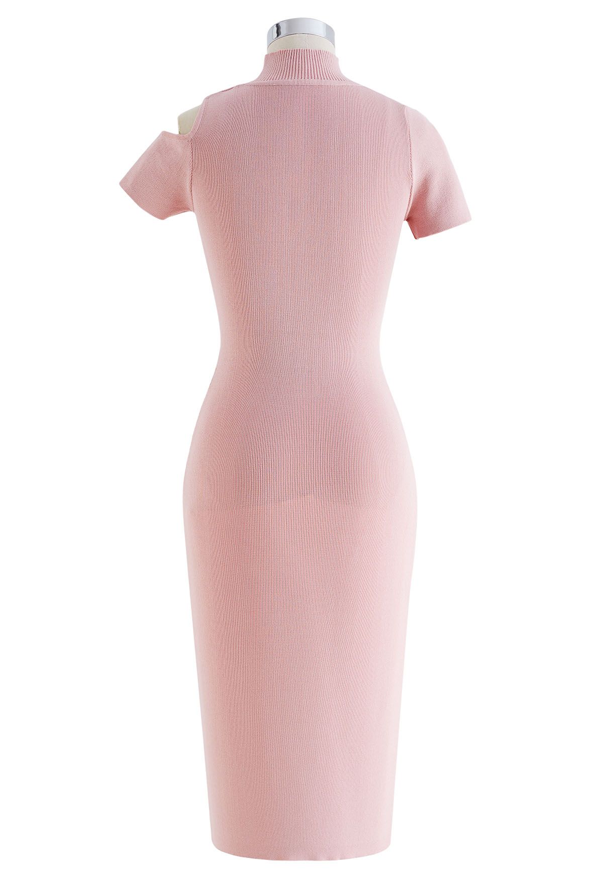 Cutout Neckline Bodycon Knit Dress in Pink