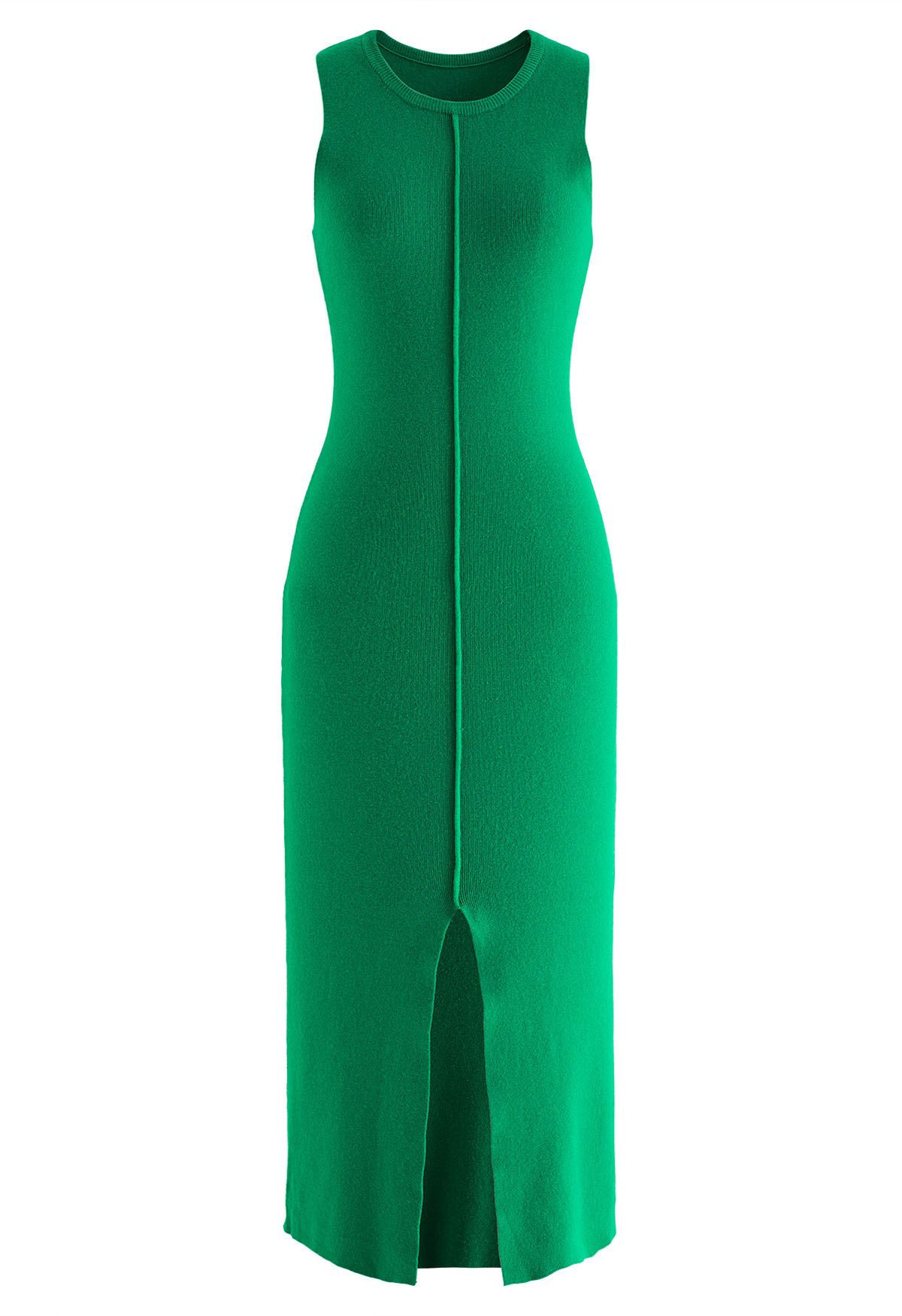 Front Slit Bodycon Knit Dress in Green