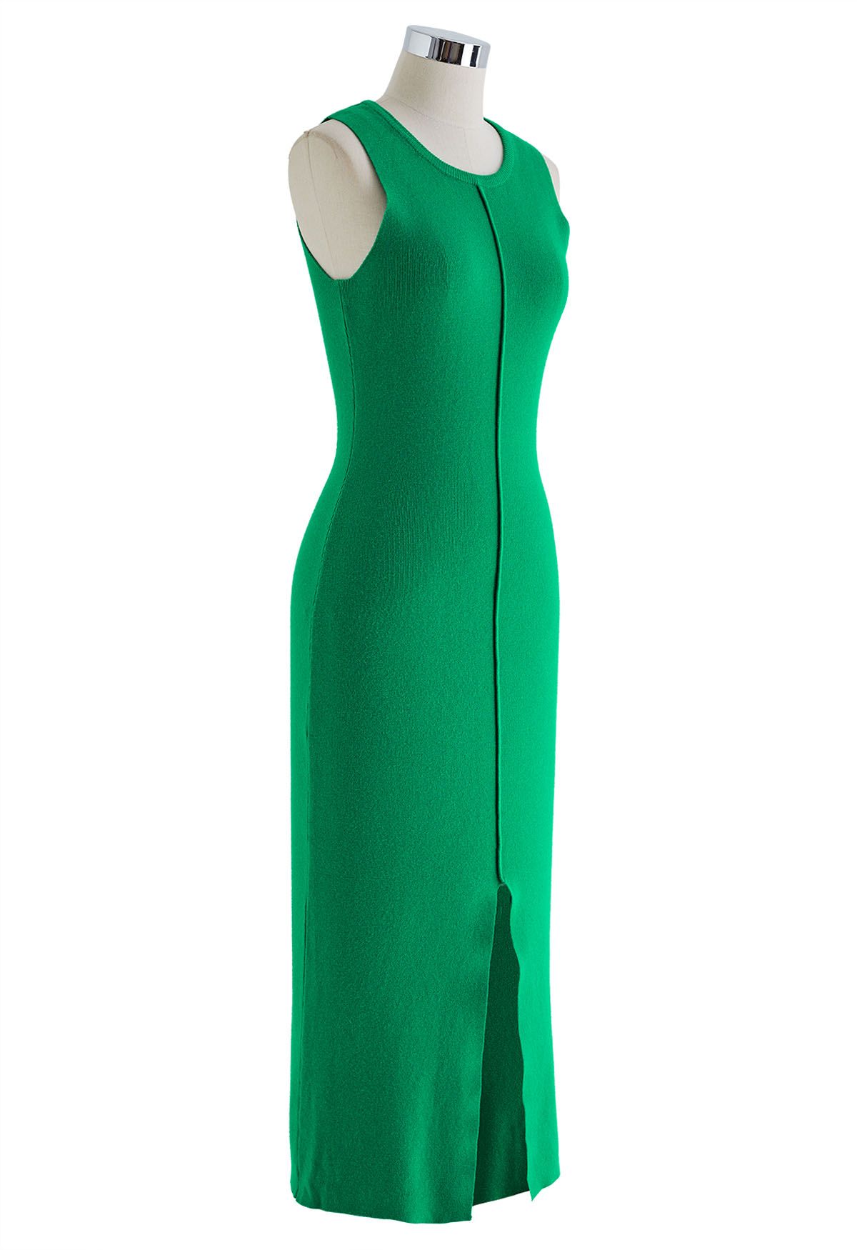 Front Slit Bodycon Knit Dress in Green