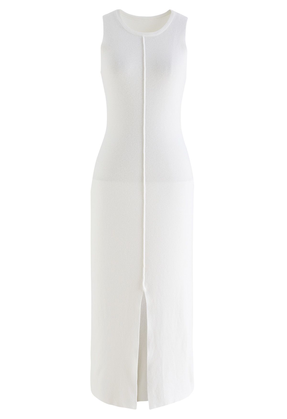 Front Slit Bodycon Knit Dress in White