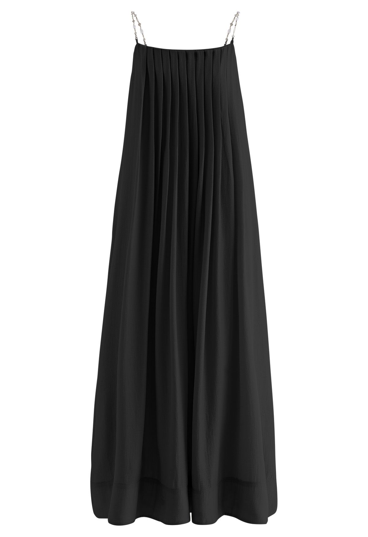 Breezy Pleated Chain Cami Maxi Dress in Black