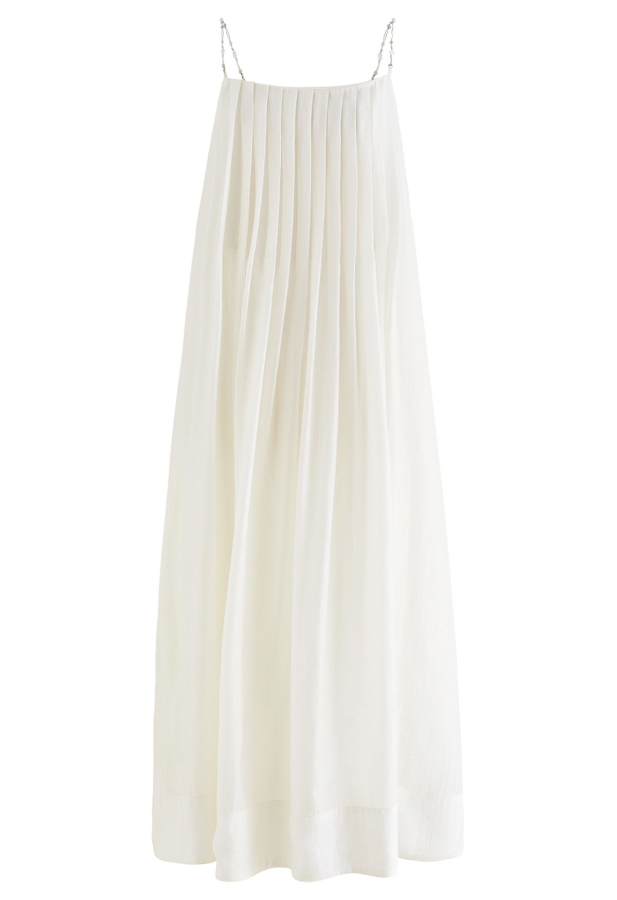 Breezy Pleated Chain Cami Maxi Dress in Ivory