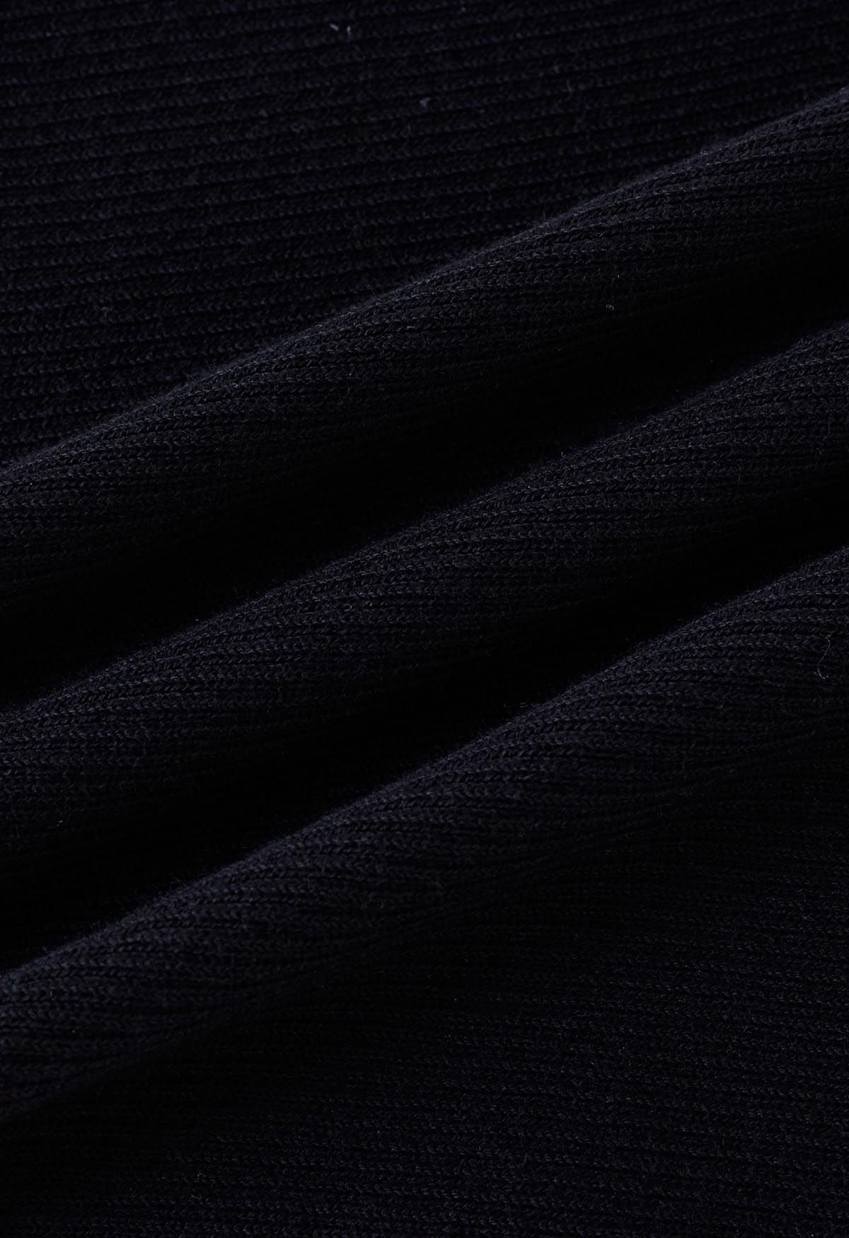 Folded Off-Shoulder Rib Knit Top in Black